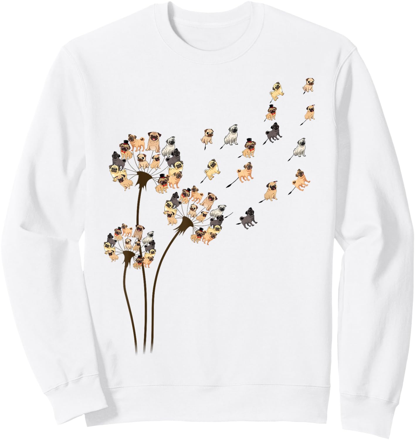 Flower Pug Dogs Dandelion Funny Animal Lovers Men Women Small Sweatshirt - Sweatshirt | White