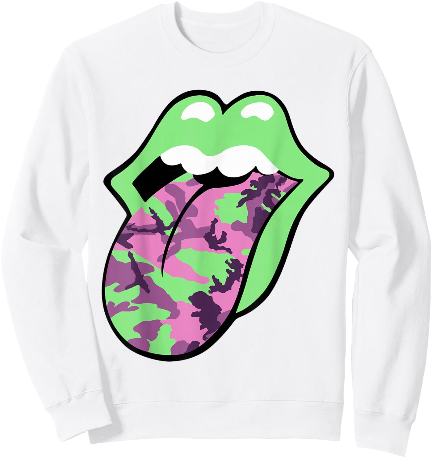 Official Rolling Stones Pink Camo Tongue Sweatshirt - Sweatshirt | White