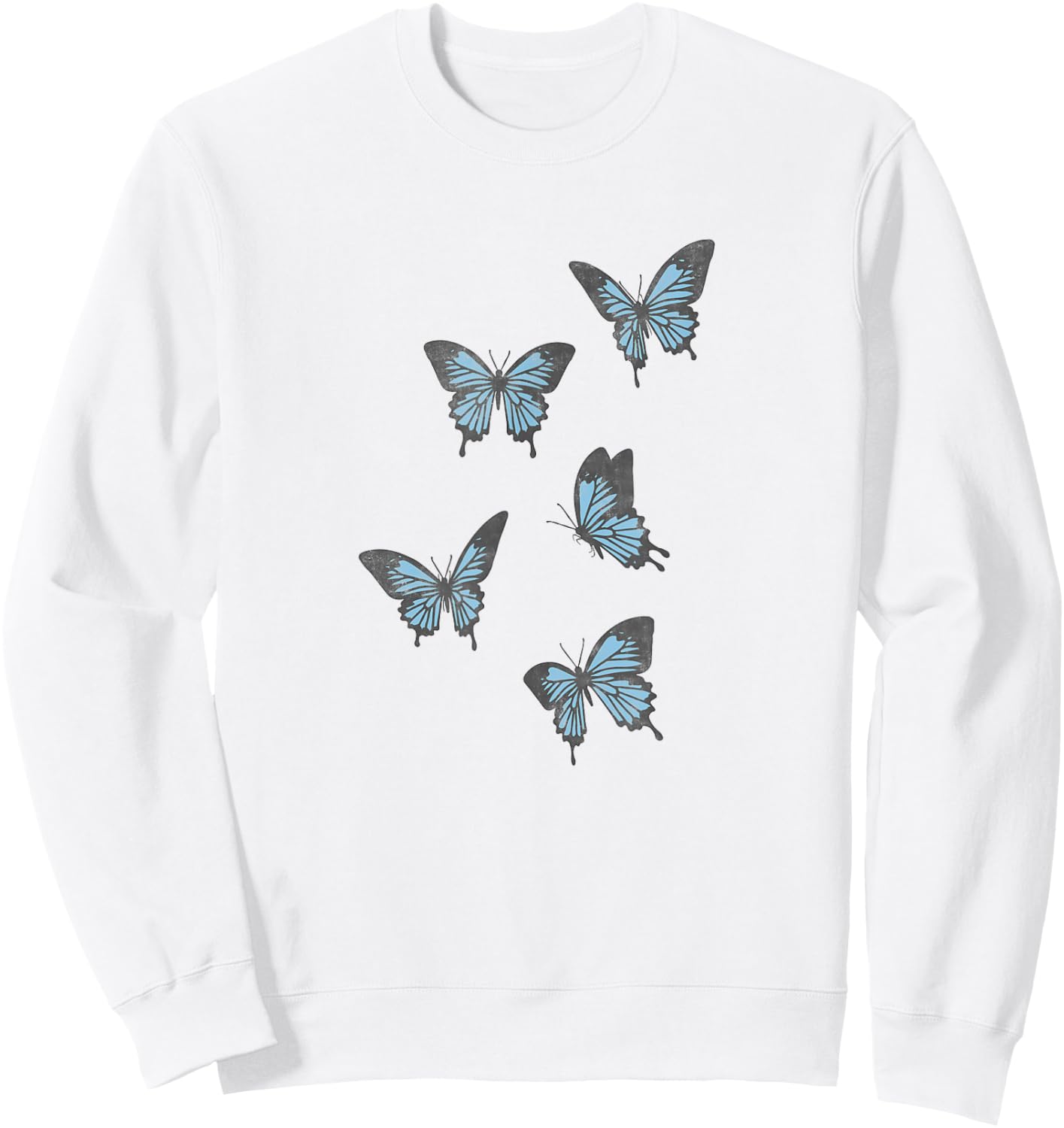 Fifth Sun Blue Butterflies Portraits Sweatshirt - Sweatshirt | White