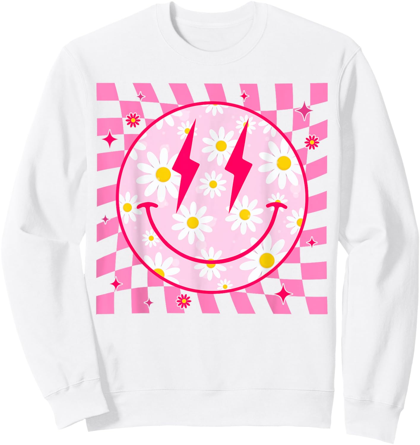 Happy Face Daisy Flower Shirt Preppy Aesthetic Smile Face Sweatshirt - Sweatshirt | White