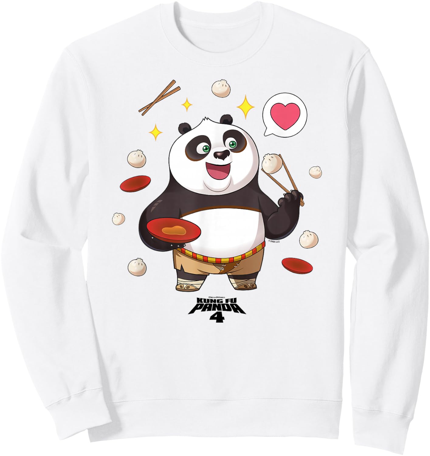 Kung Fu Panda 4 Cute Chibi Po Eating Dumplings Sweatshirt - Sweatshirt | White