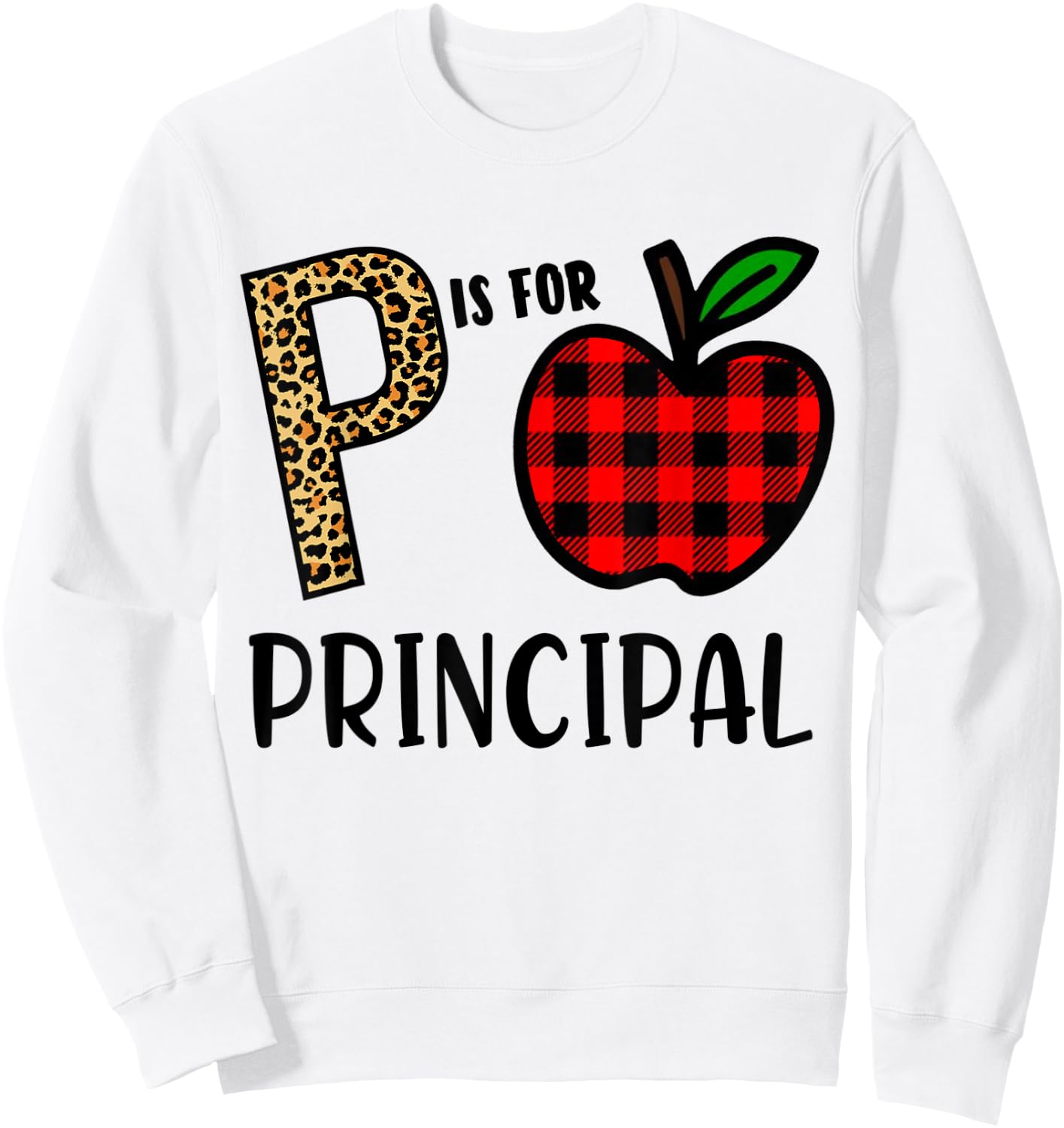 P is for Principal Leopard Buffalo Plaid Sweatshirt - Sweatshirt | White