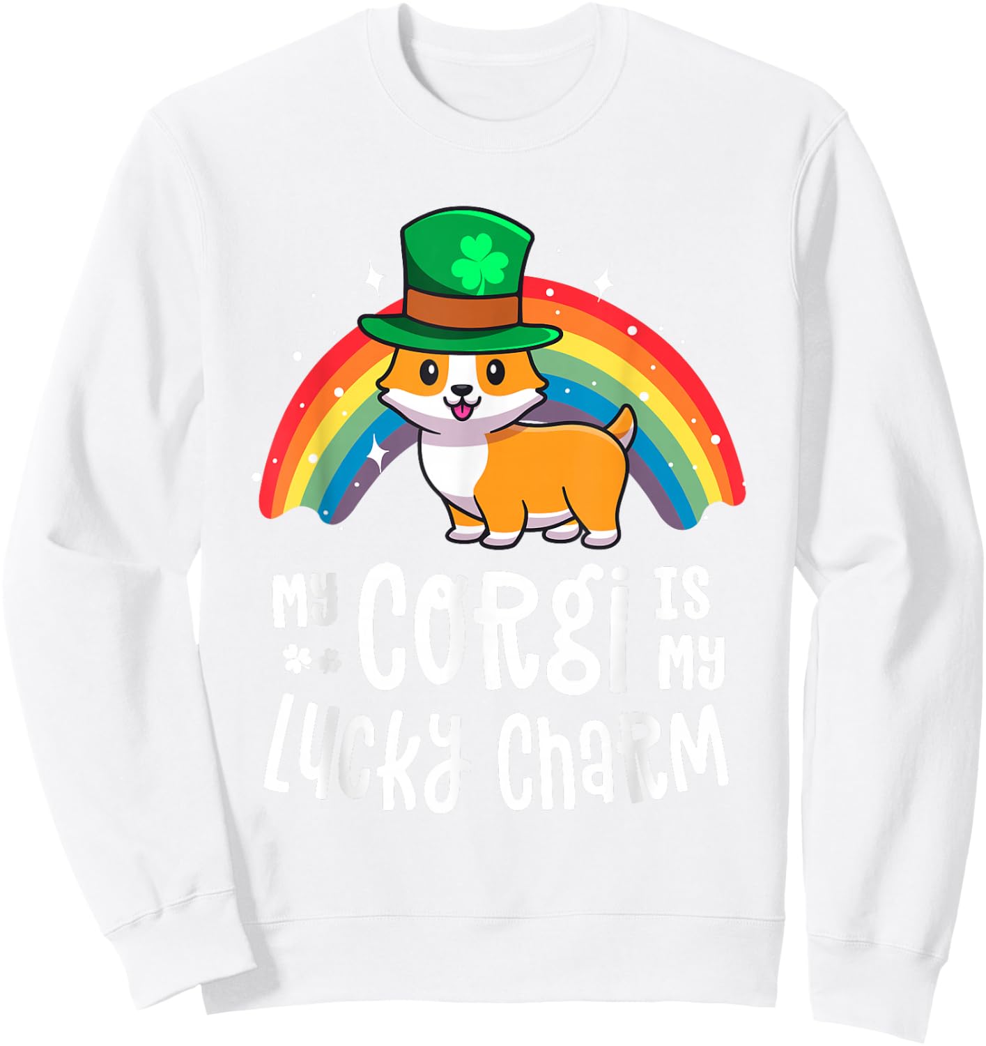 Corgi Lucky Charm Dog St Patricks Day Shirt Gift Sweatshirt - Sweatshirt | White