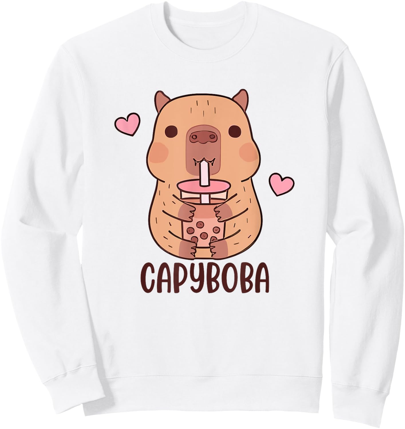Funny Capybara, Capyboba Boba Milk Tea, Lovely Animal Sweatshirt - Sweatshirt | White