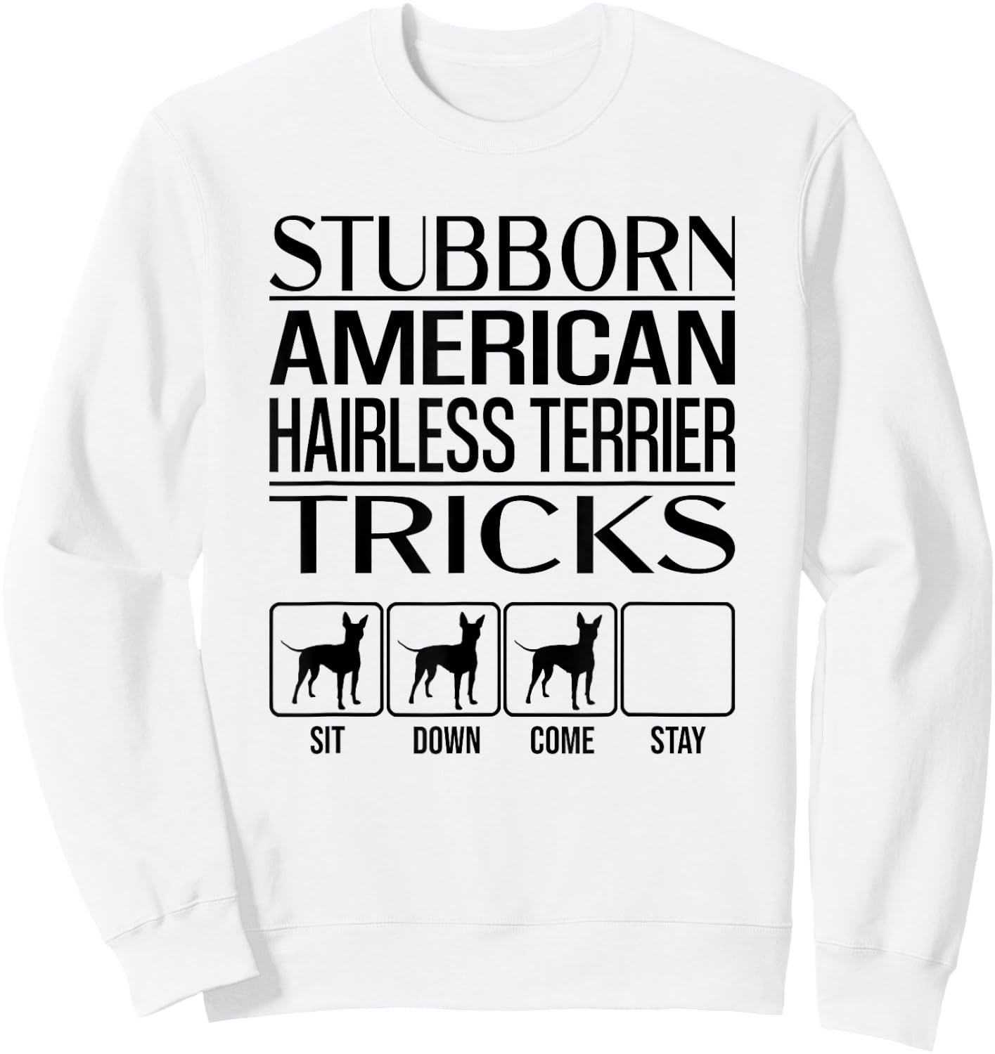 Stubborn Dog Tricks, Funny American Hairless Terrier Men Women Girls Kids Sweatshirt - Sweatshirt | White