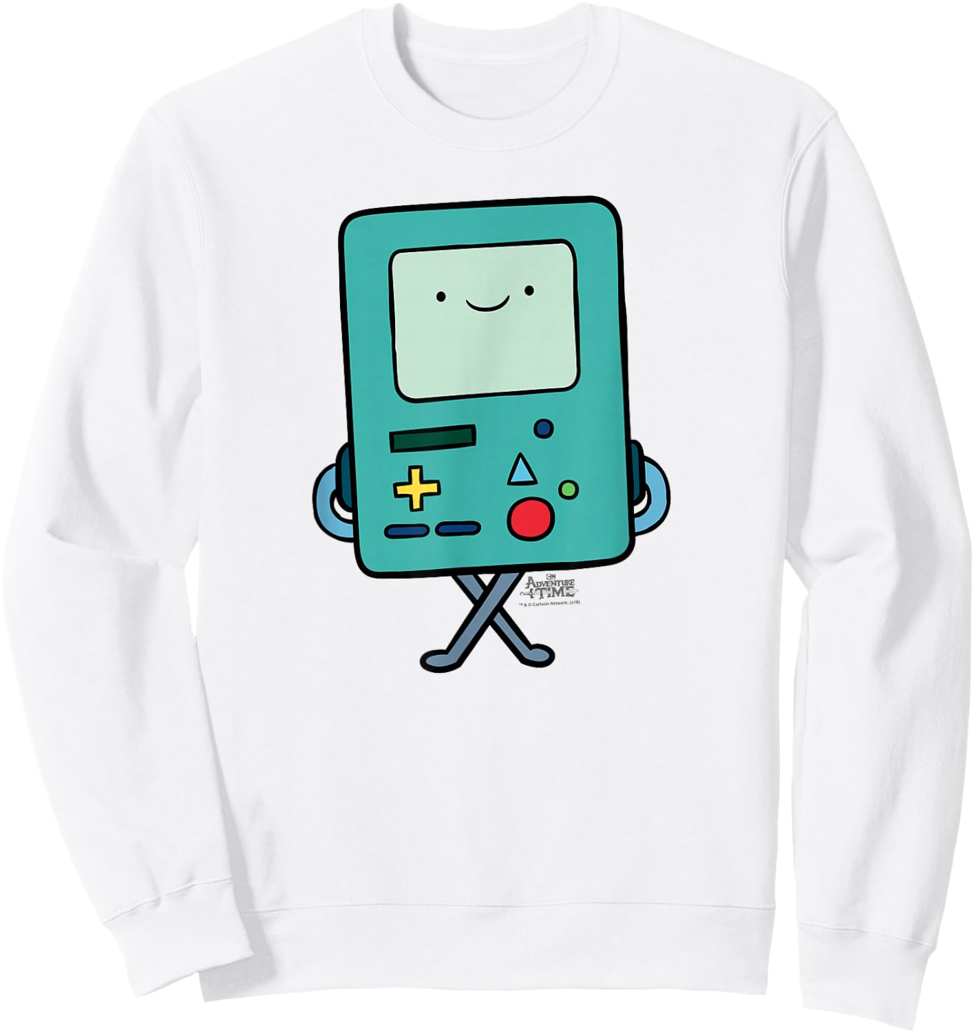 Cartoon Network Adventure Time BMO - Men's White Small Classic Fit Short Sleeve Cotton 60% Polyester 40% Modern Cartoon Sweatshirt - Sweatshirt | White