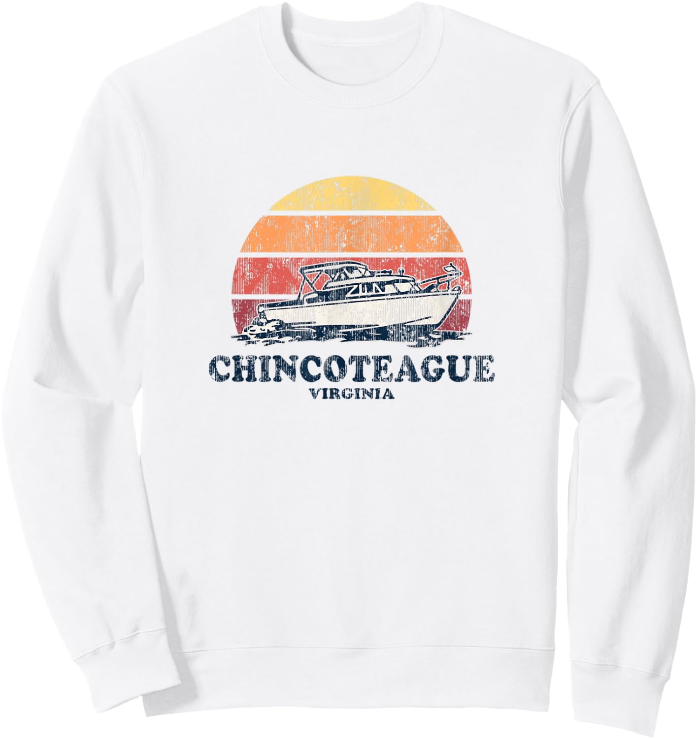 Chincoteague VA Vintage Boating 70s Retro Boat Design Sweatshirt - Sweatshirt | White