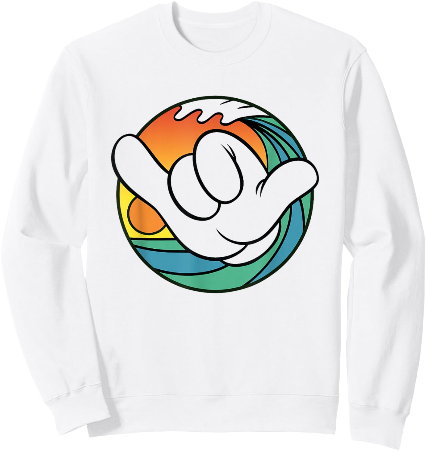 Disney Mickey And Friends Hand Shaka Sign Sunset Surf Sweatshirt - Sweatshirt | White