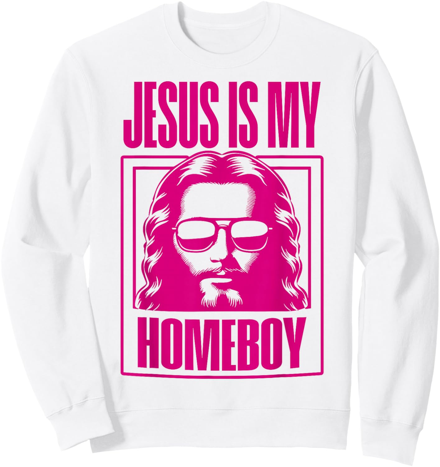 Cool Christian Faith Apparel Jesus Is My Homeboy -Adult Christian Theme Blue Small Modern Printed Round Neck Short Sleeve Sweatshirt - Sweatshirt | White