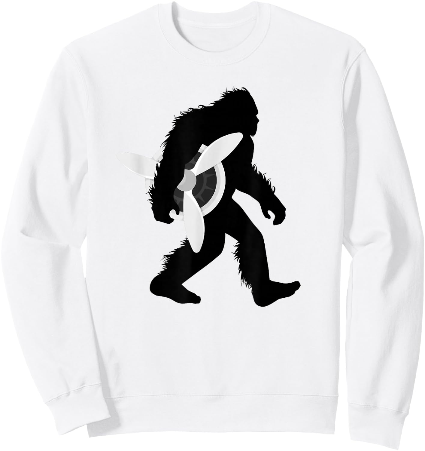 Bigfoot Carrying Airplane Propeller Sasquatch Pilot Sweatshirt - Sweatshirt | White