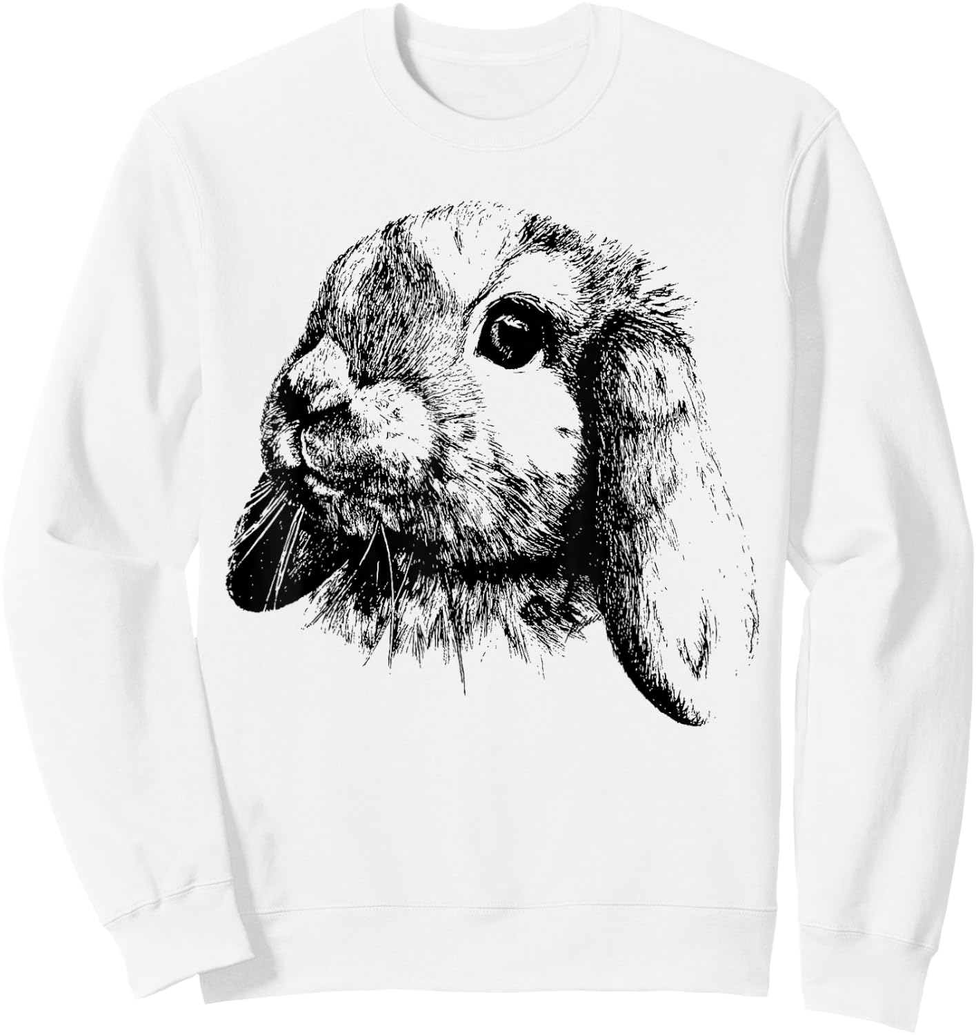 Rabbit Bunny Realistic Drawing , Graphic Lop Eared Bunny Sweatshirt - Sweatshirt | White
