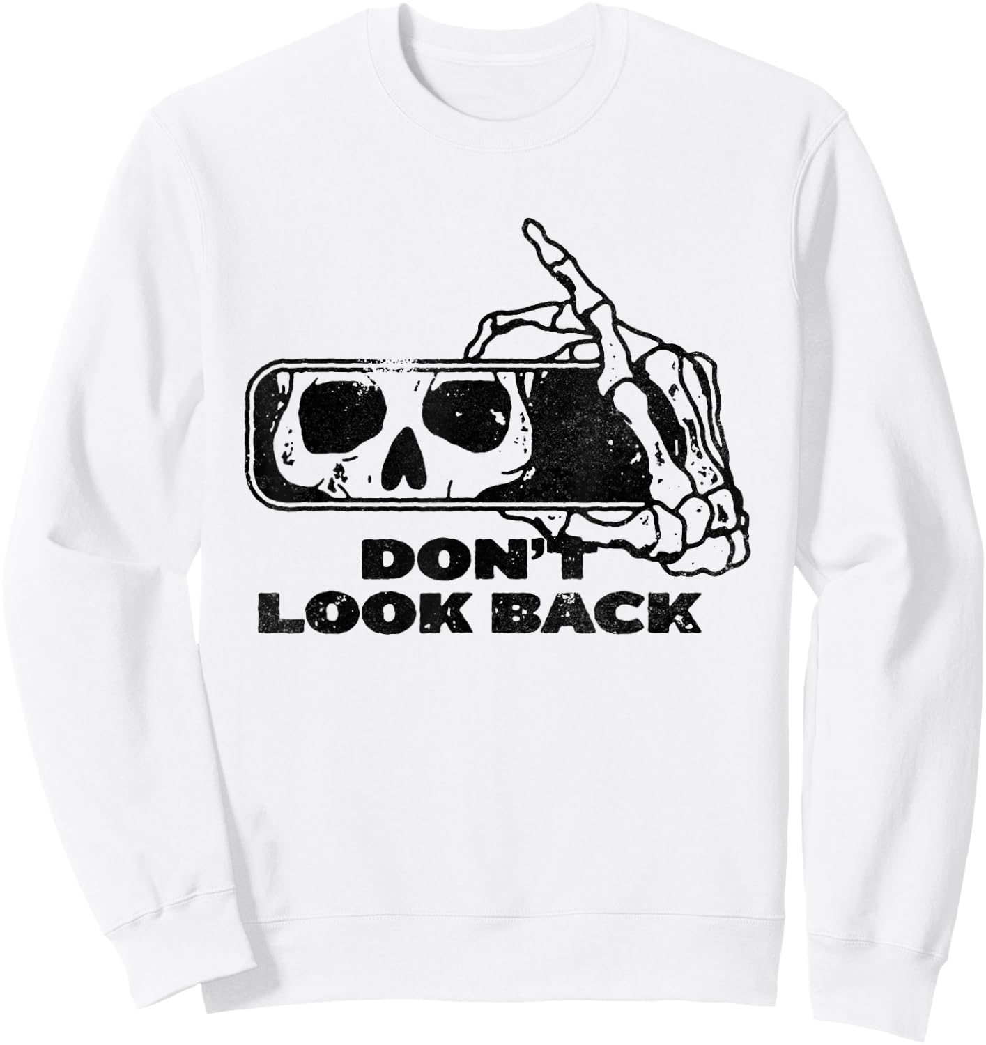 Don't Look Back Skeleton Car Mirror Transparent Halloween Sweatshirt - Sweatshirt | White