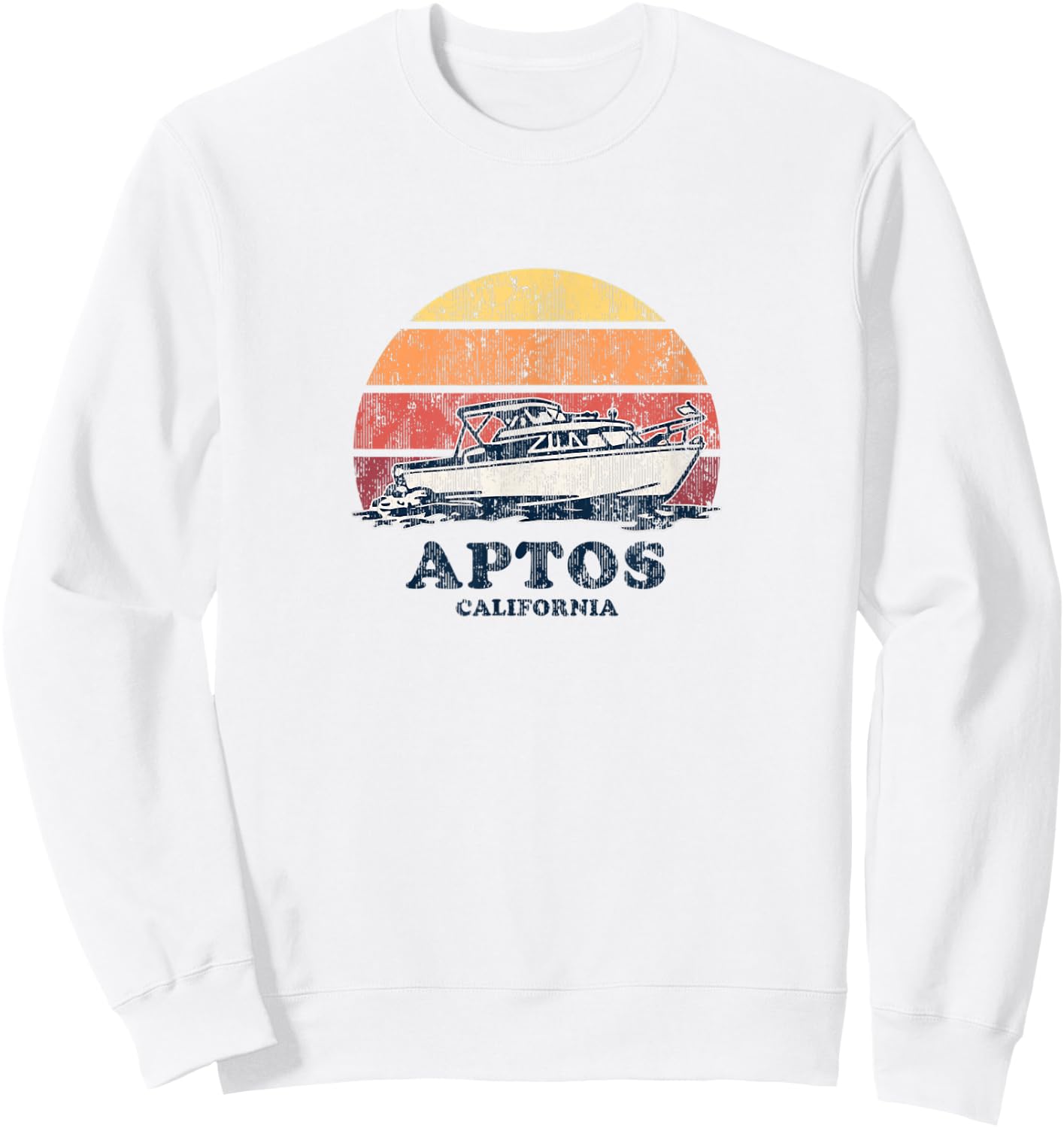 Aptos CA Vintage Boating 70s Retro Boat Design Sweatshirt - Sweatshirt | White