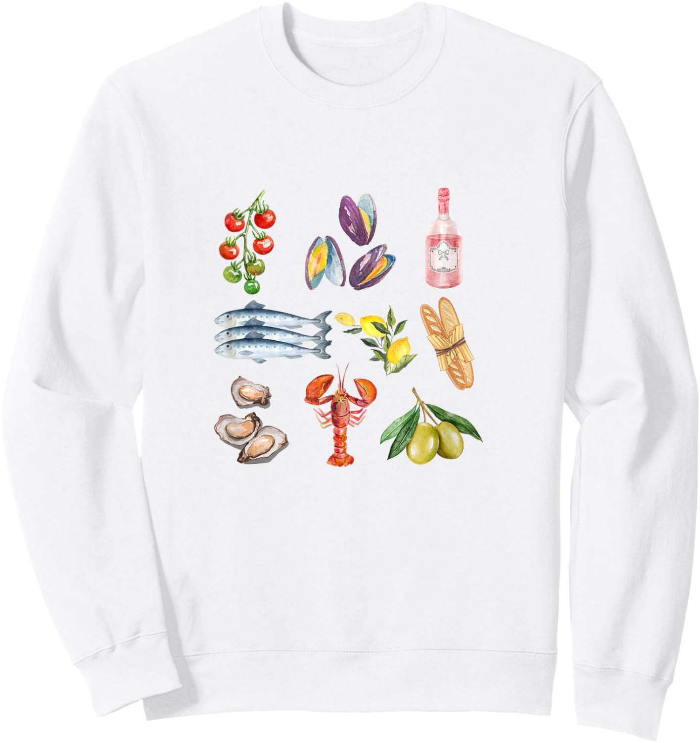 Italian Summer Scrapbook with seafood coastal Mediterranean Women Kids Sweatshirt - Sweatshirt | White