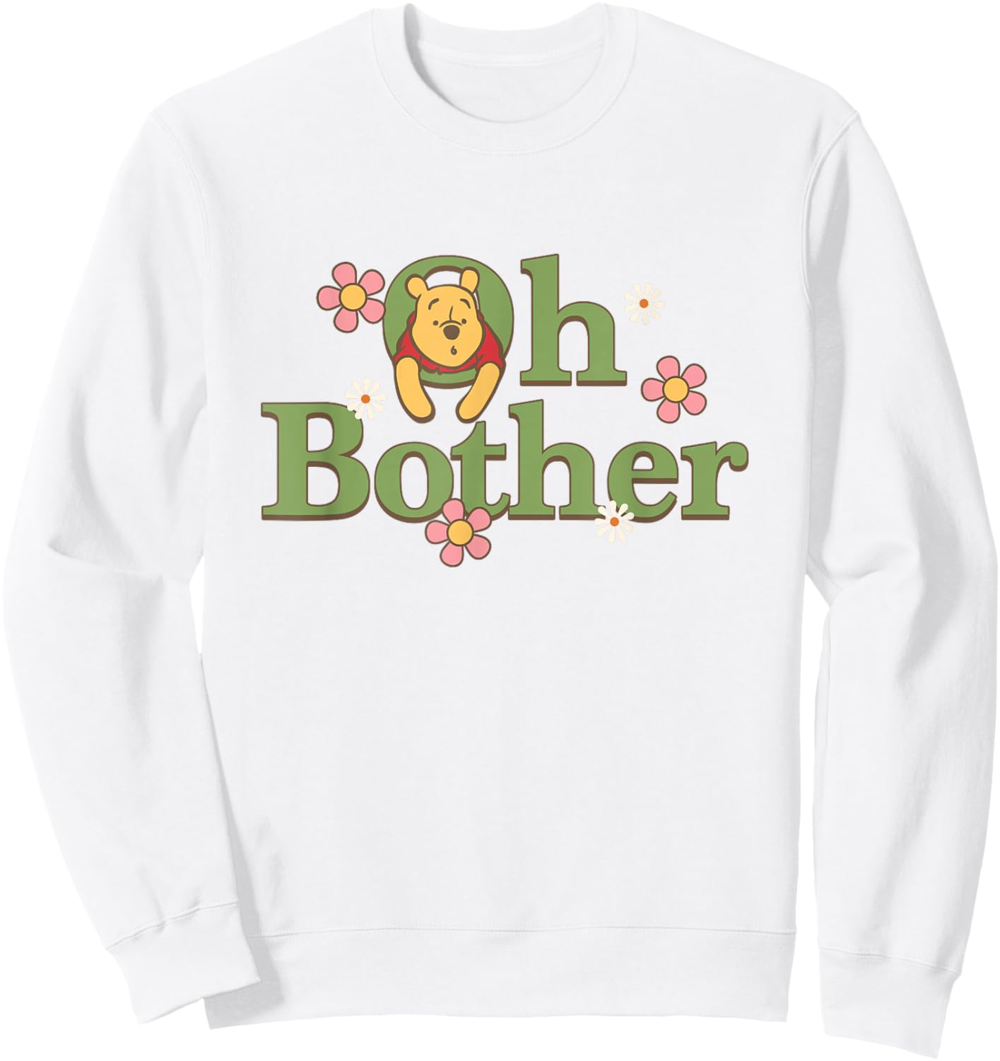 Disney Winnie the Pooh Oh Bother Cute Floral Chest Text Logo Sweatshirt - Sweatshirt | White