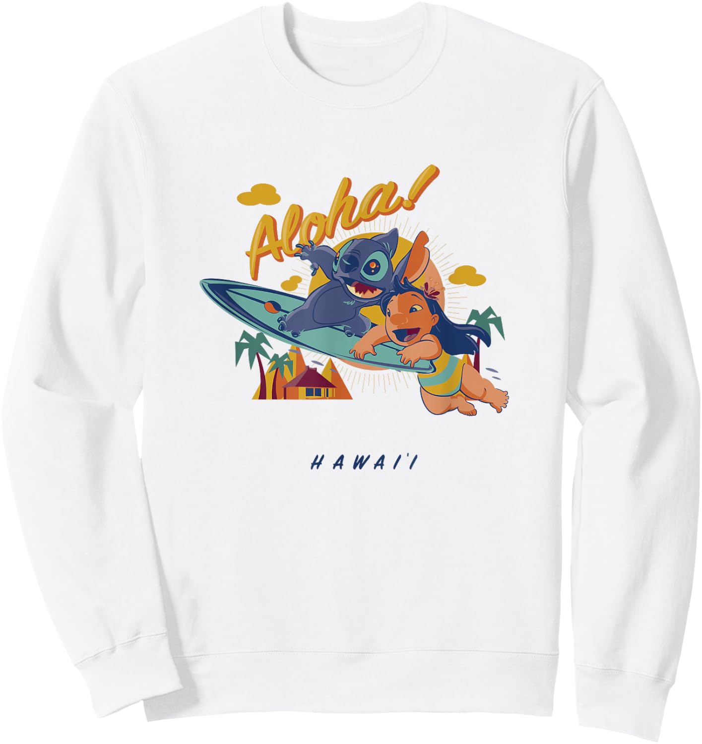 Disney Lilo & Stitch Aloha Enjoying Summer Surfing Portrait Women Girls Kids Sweatshirt - Sweatshirt | White