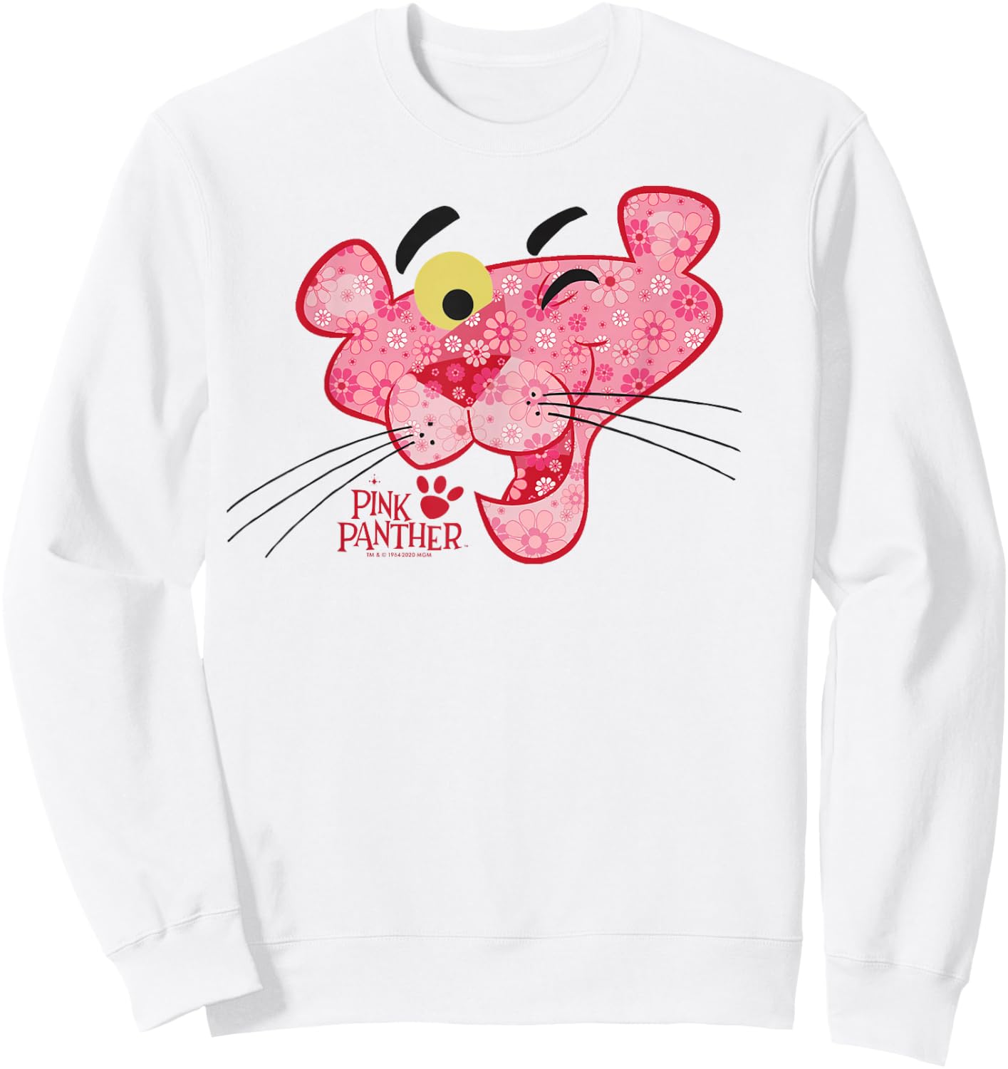 The Pink Panther Floral Fill Big Face Sweatshirt - Sweatshirt | White