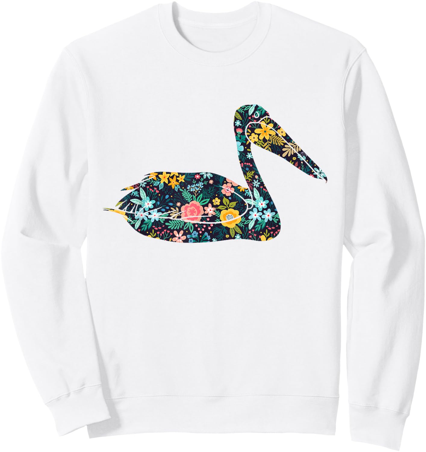 Floral Pelican Silhouette Girls Graphic Sweatshirt - Sweatshirt | White