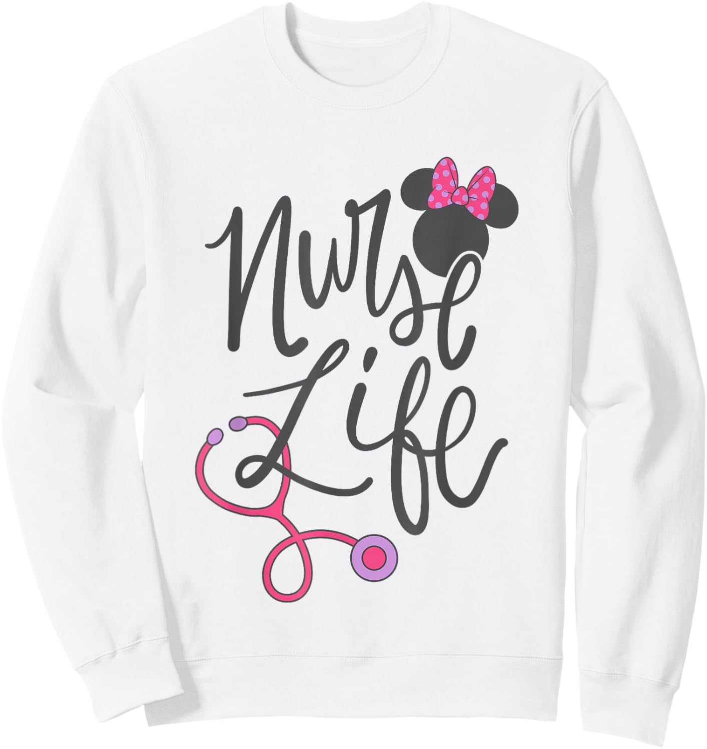 Disney Minnie Mouse Nurse Life Big Chest Text Logo Sweatshirt - Sweatshirt | White