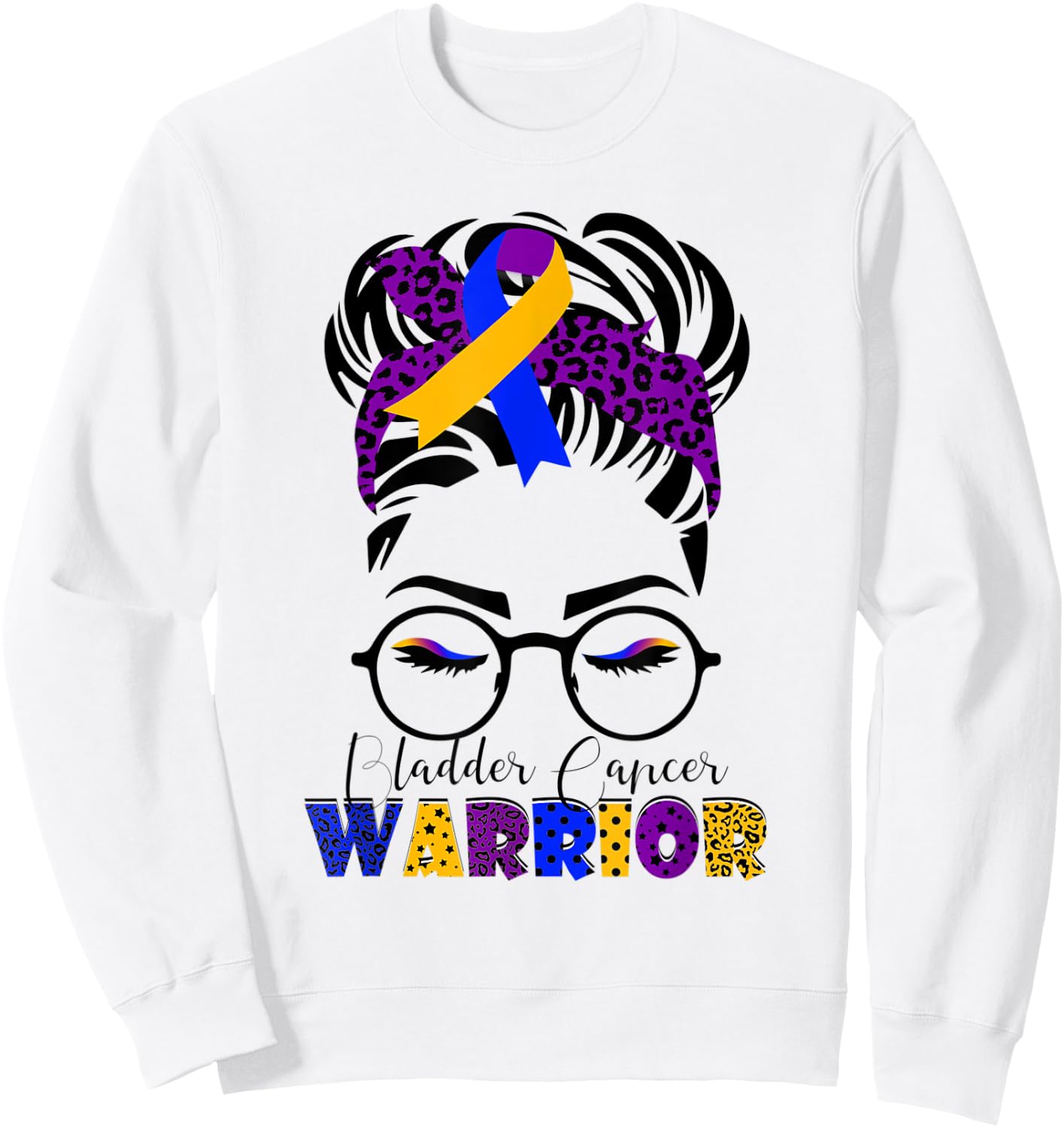 Messy Bun Leopard Bandana Bladder Cancer Warrior Mothers Day Sweatshirt - Sweatshirt | White