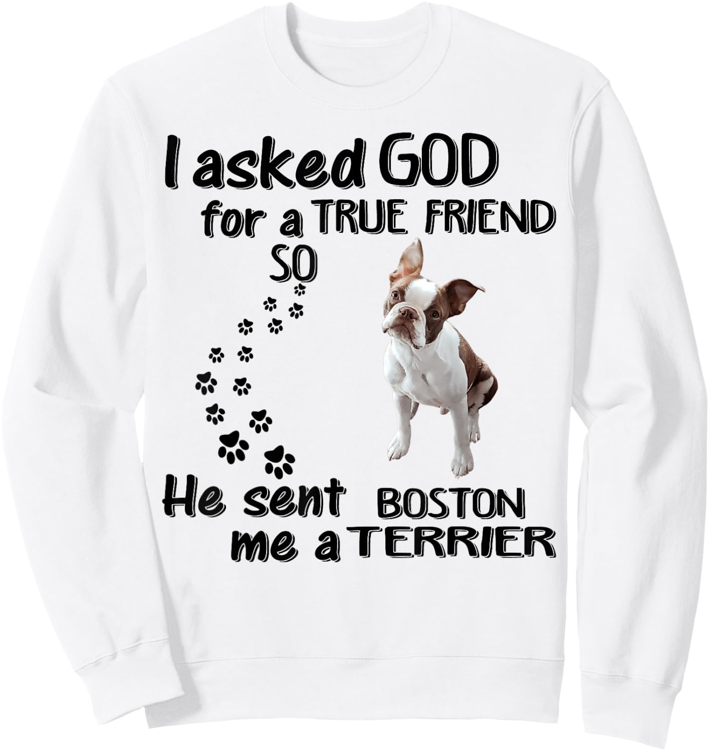 I Asked God For True Friend So He Sent Boston Terrier Sweatshirt - Sweatshirt | White
