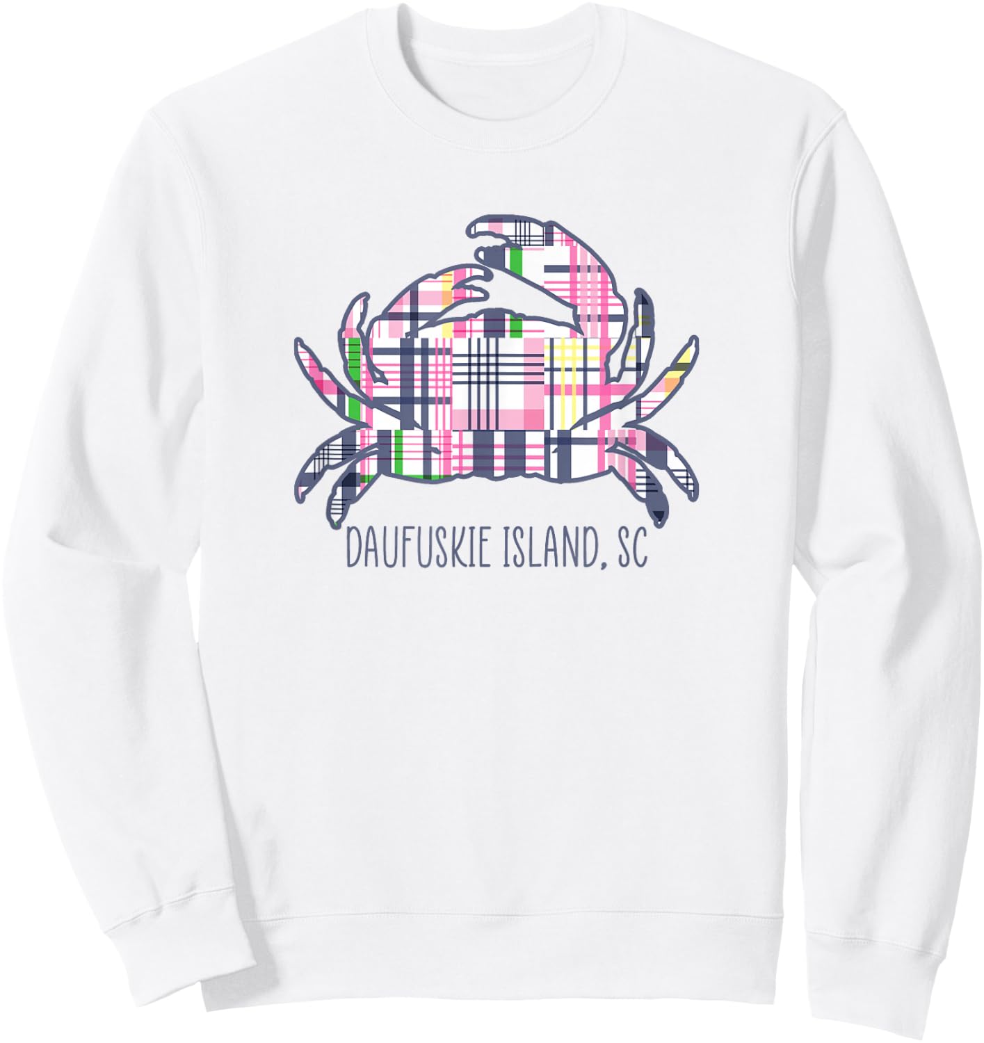 Daufuskie Island South Carolina Vacation Madras Plaid Crab Sweatshirt - Sweatshirt | White