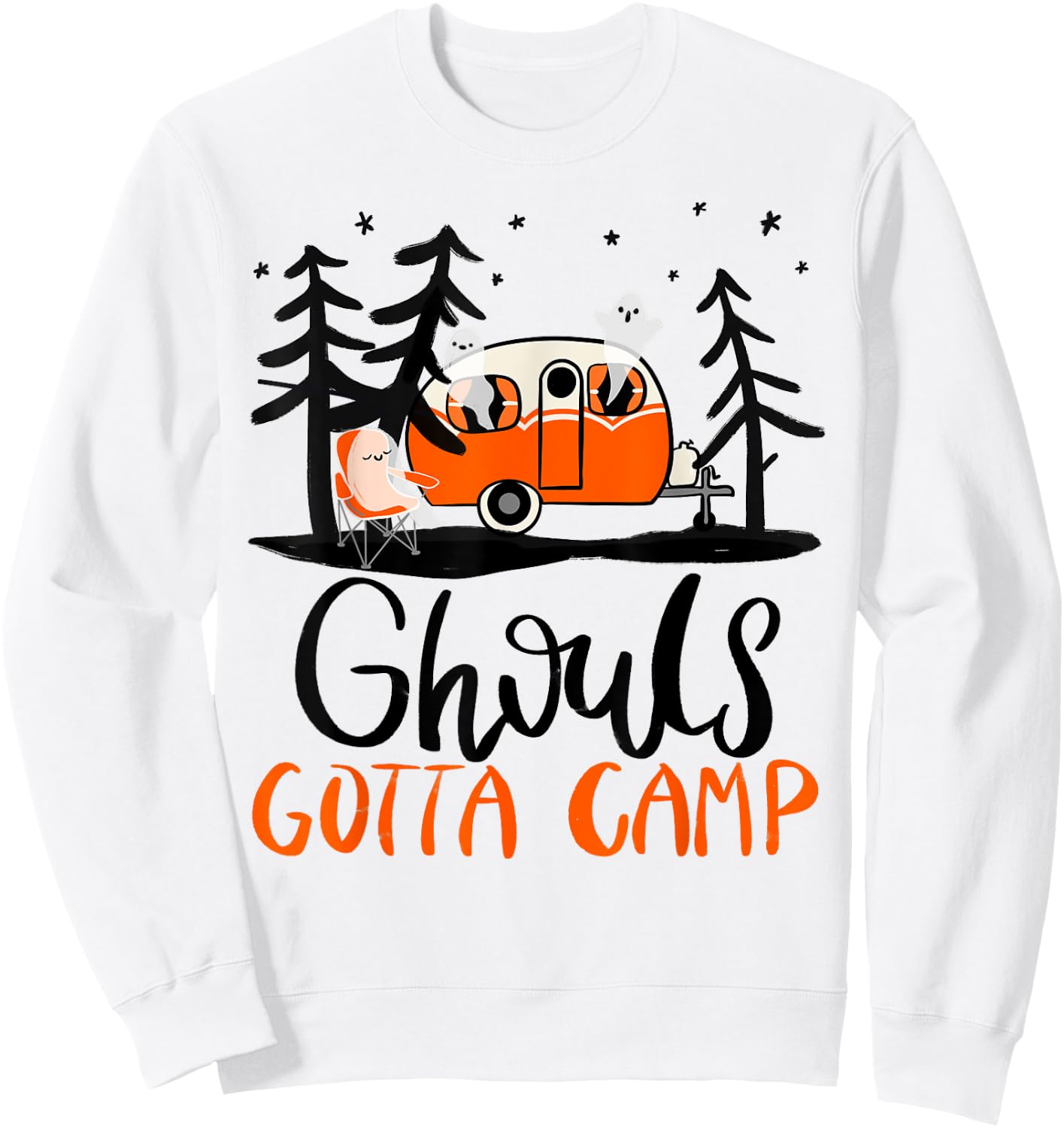 Ghouls Gotta Camp | Funny Punny Halloween Ghost RV Camping Sweatshirt - Sweatshirt | White