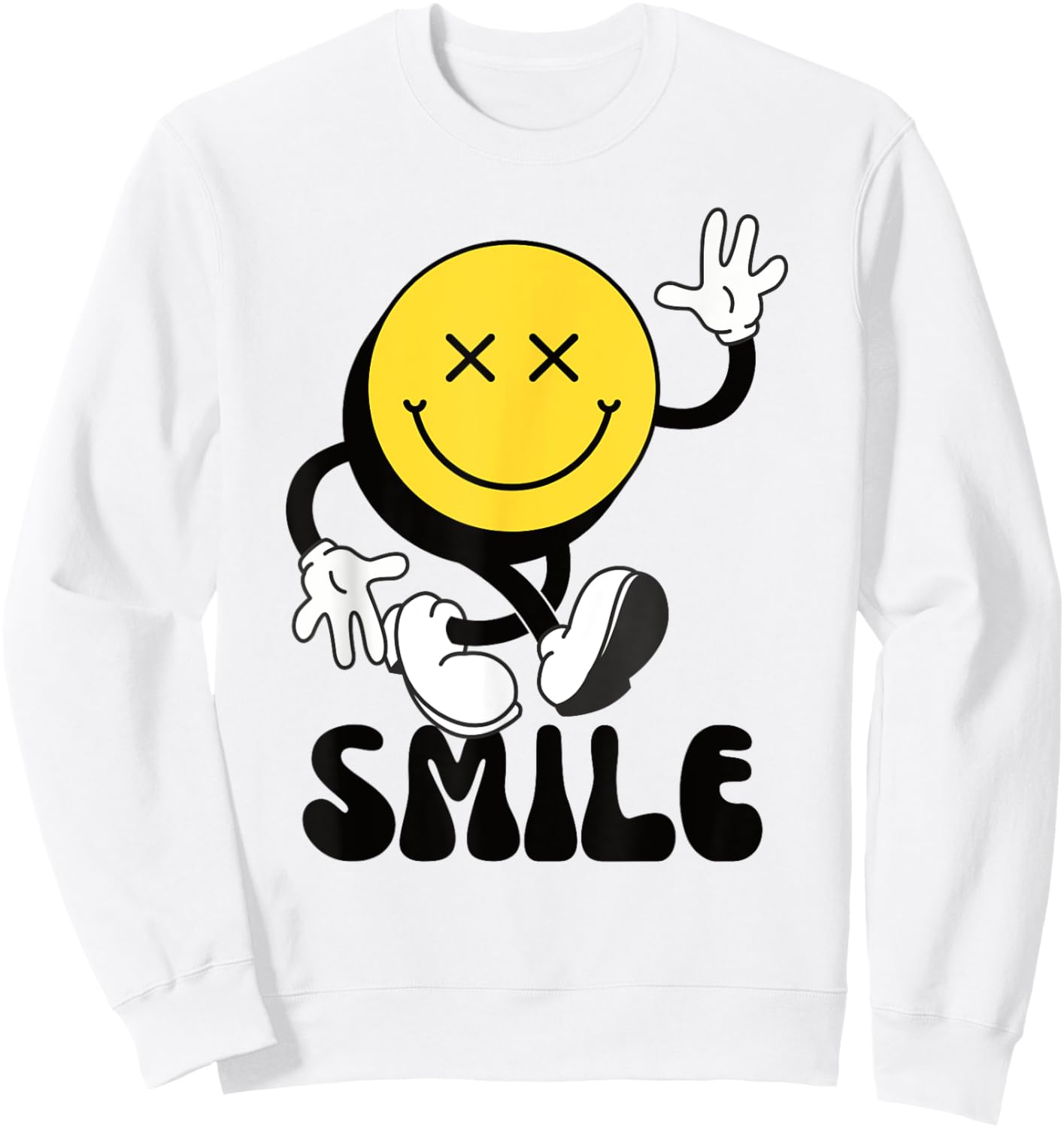 70s Yellow Smile Face Shirt Cute Happy Peace Smiling Face Sweatshirt - Sweatshirt | White