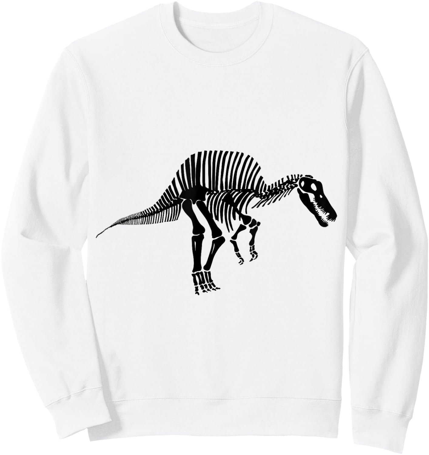 Spinosaurus Dinosaur Fossil Skeleton (Black Logo Design) Sweatshirt - Sweatshirt | White