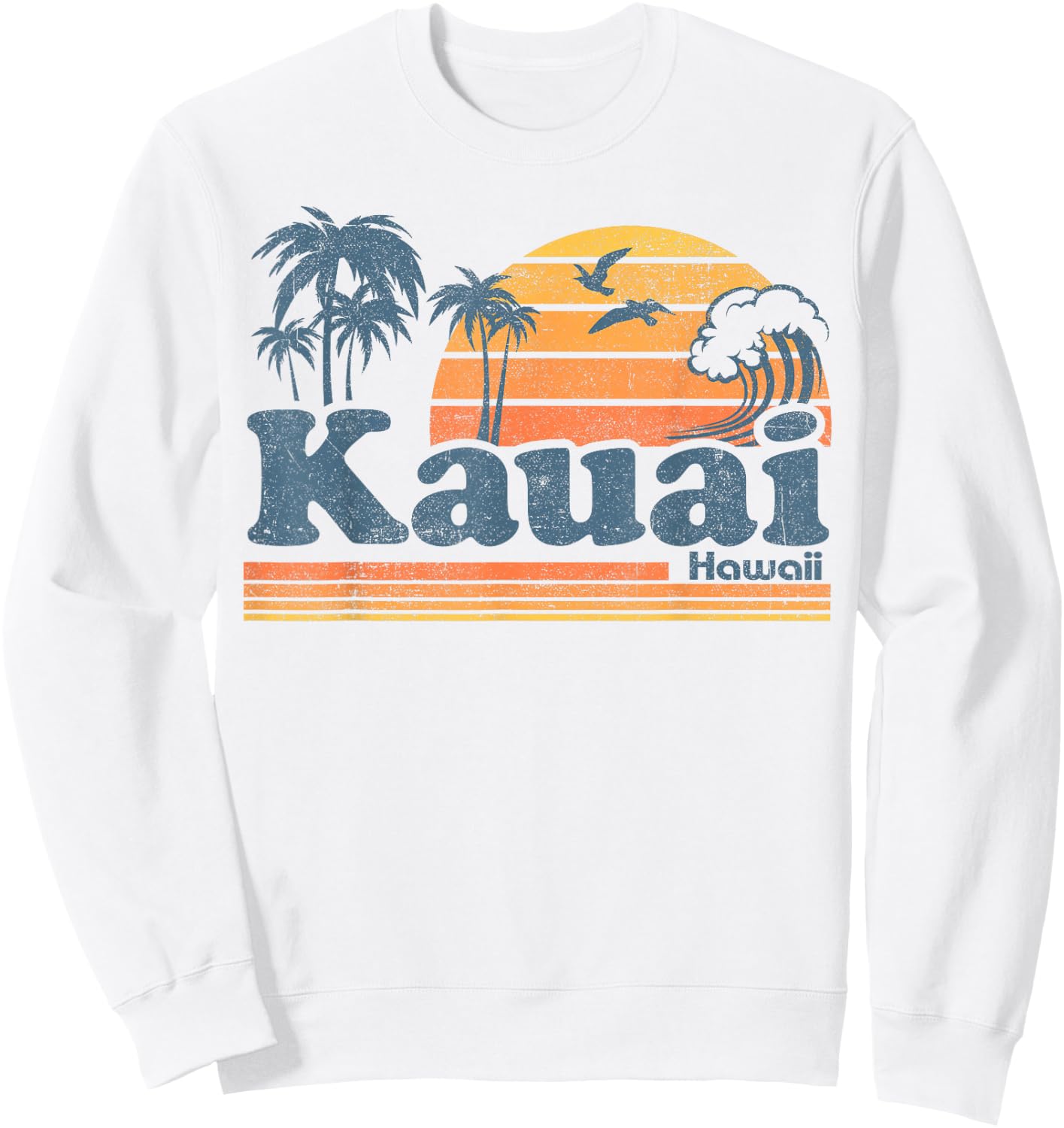 Kauai Hawaii Vintage Beach Summer Surfing 70s Retro Hawaiian Sweatshirt - Sweatshirt | White