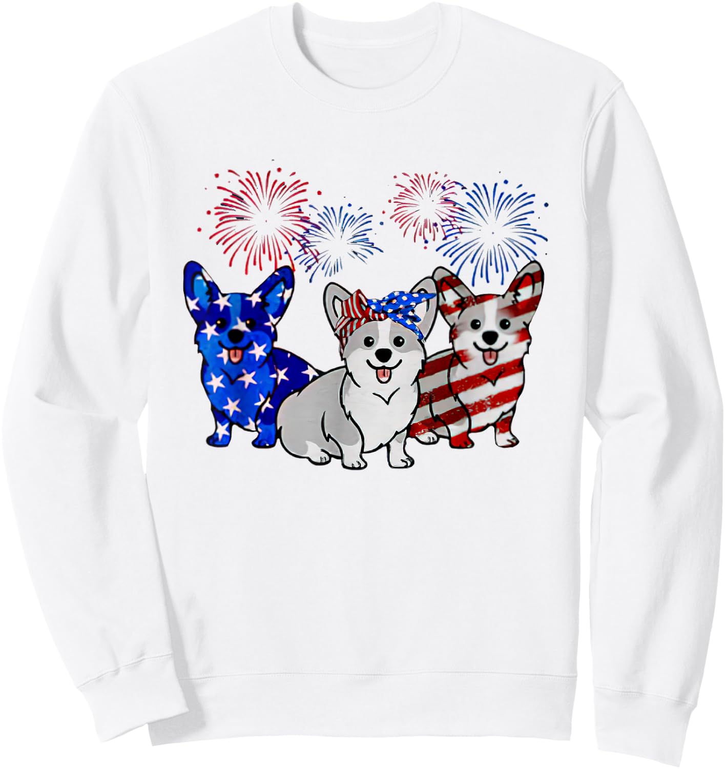 Corgi American Flag Firework Independence Day Sweatshirt - Sweatshirt | White