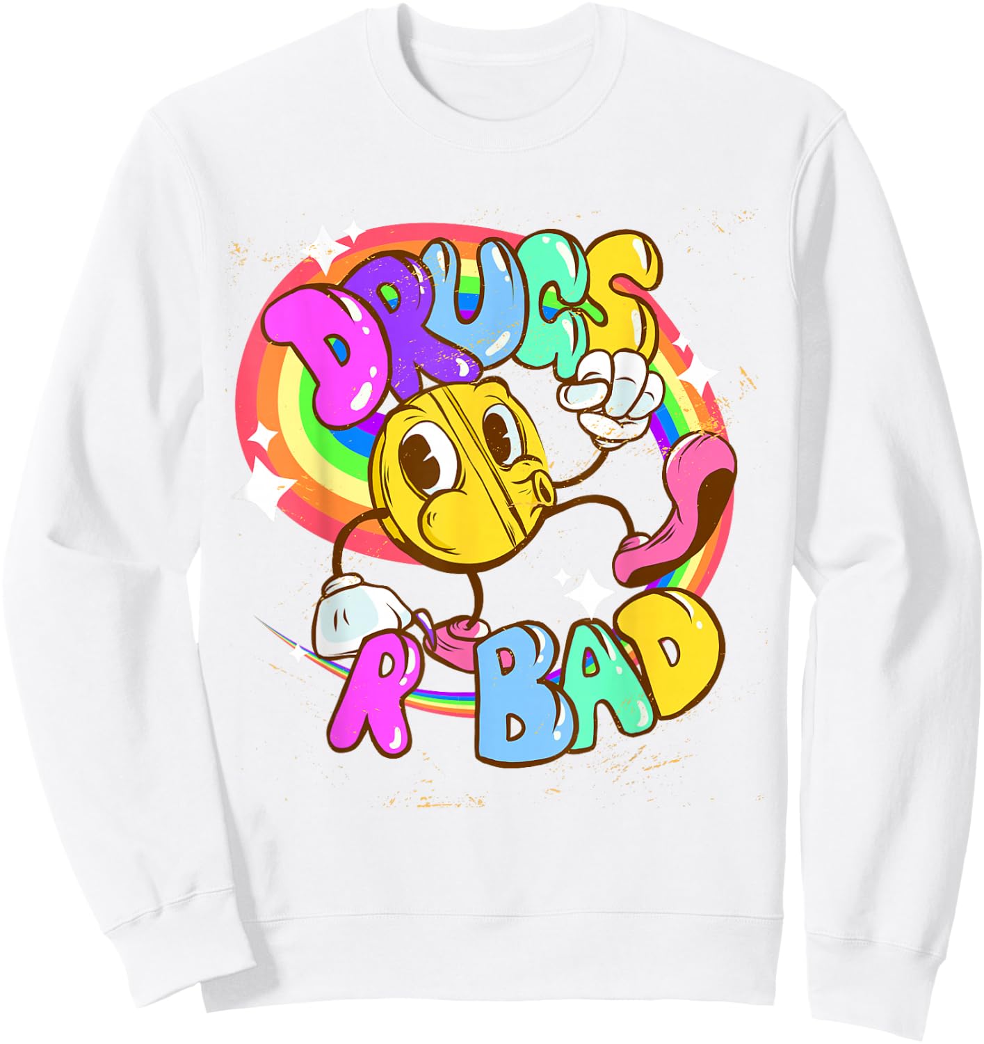 Funny Rave EDM Raver Drugs R Bad - -Adults, Yellow, X-Small, Short Sleeve Sweatshirt - Sweatshirt | White
