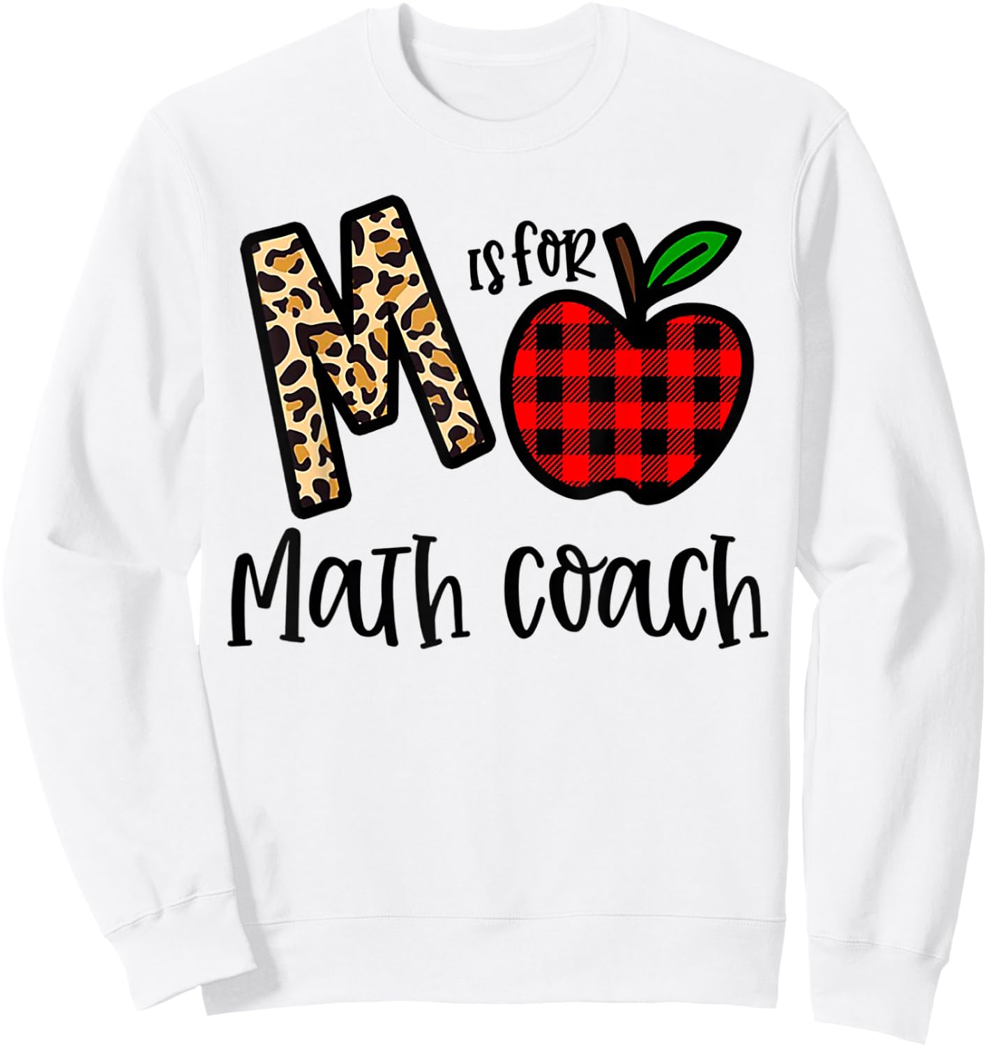M Is For Math Coach Leopard Apple Red Plain Sweatshirt - Sweatshirt | White