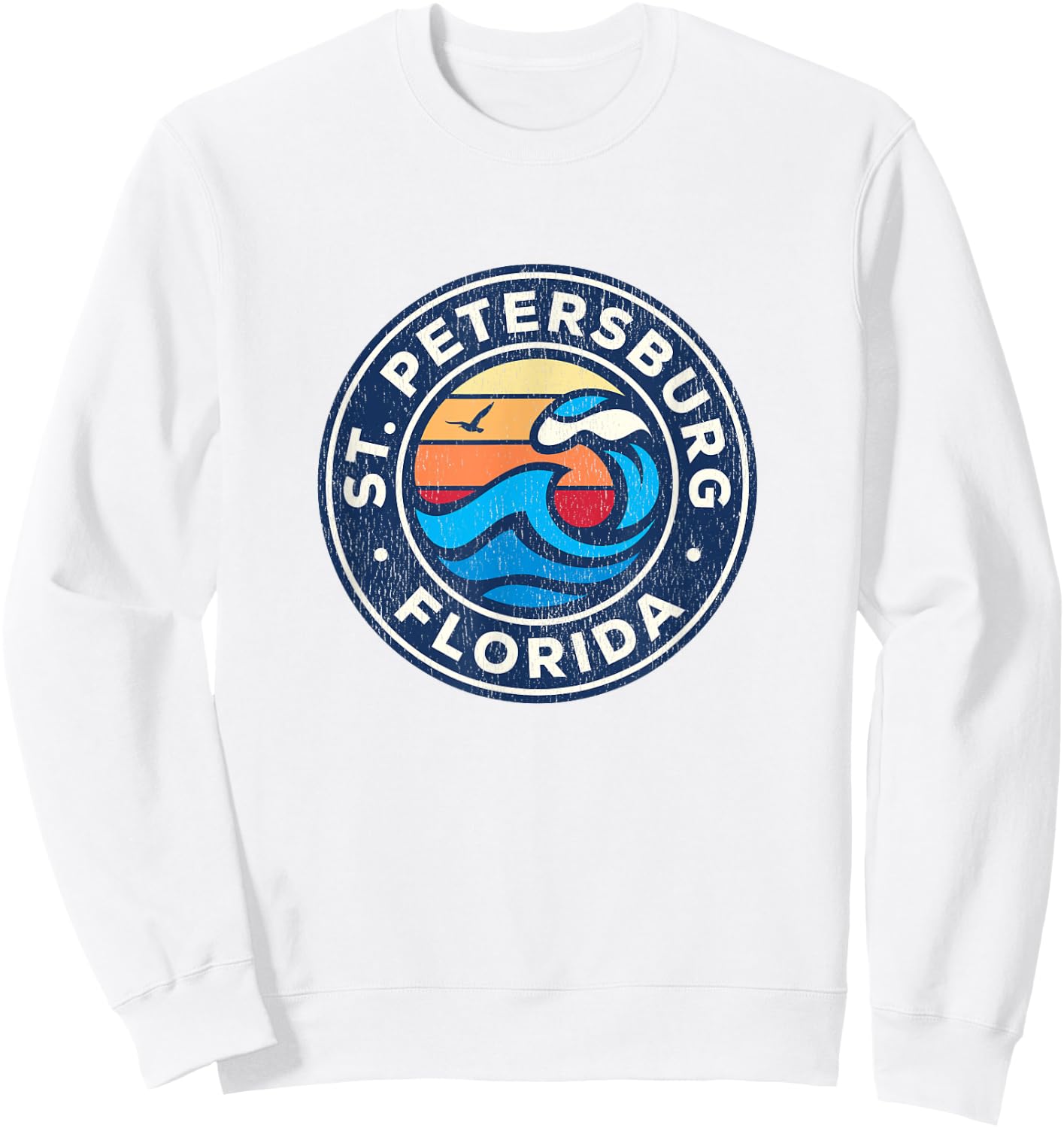 St. Petersburg Florida FL Vintage Nautical Waves Design Sweatshirt - Sweatshirt | White