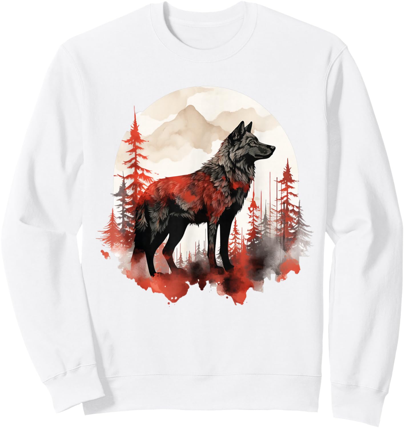 Wolf Splash Art Animal Face Forest Landscape Wolf Sweatshirt - Sweatshirt | White