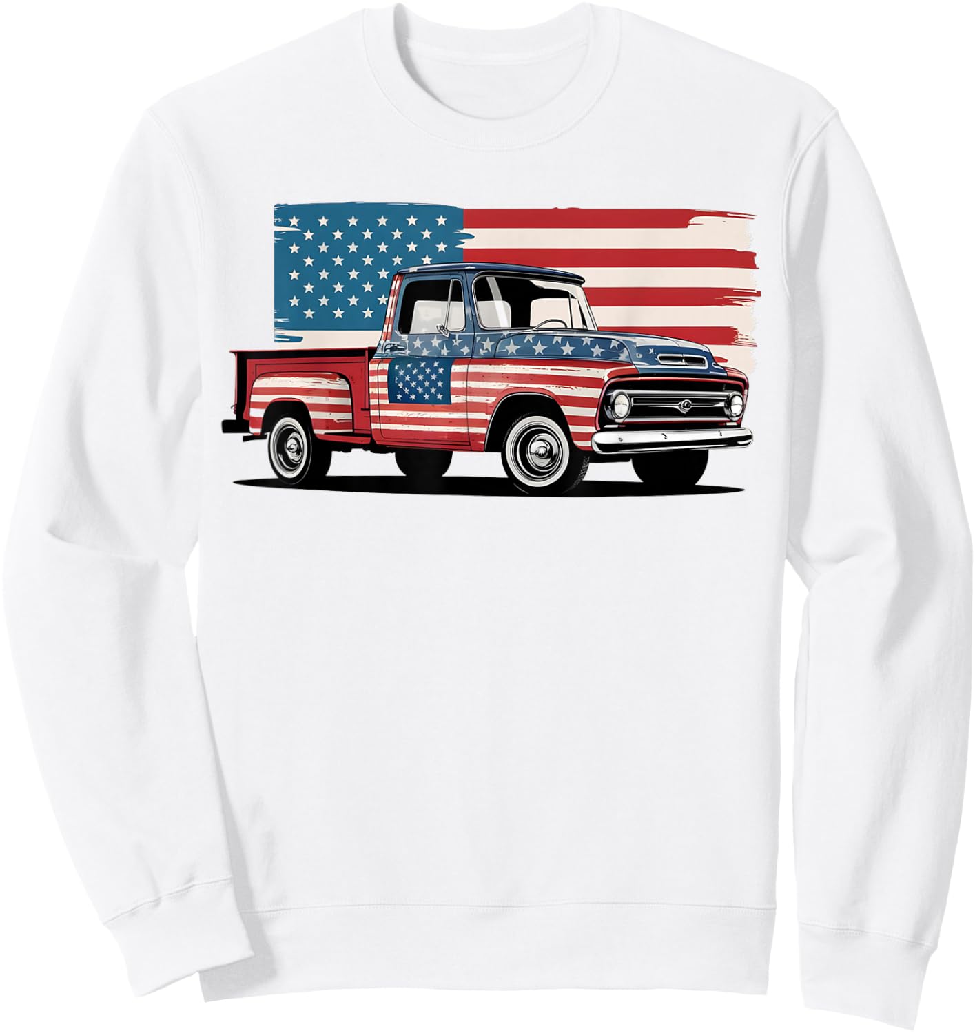 Classic Old Pickup Truck American Flag 4th of July Patriotic Sweatshirt - Sweatshirt | White
