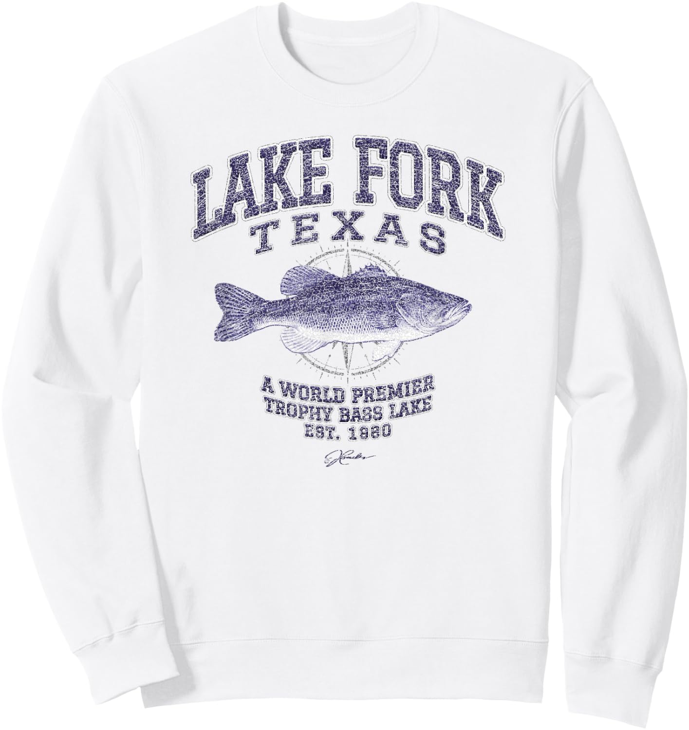 JCombs: Lake Fork, TX, with Largemouth Bass Sweatshirt - Sweatshirt | White