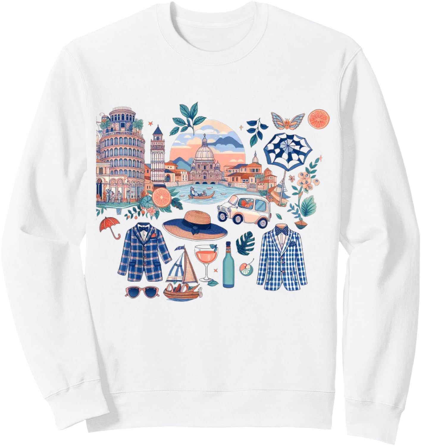 Aesthetic Italian European Summer Preppy Collage Men Women Kids Sweatshirt - Sweatshirt | White