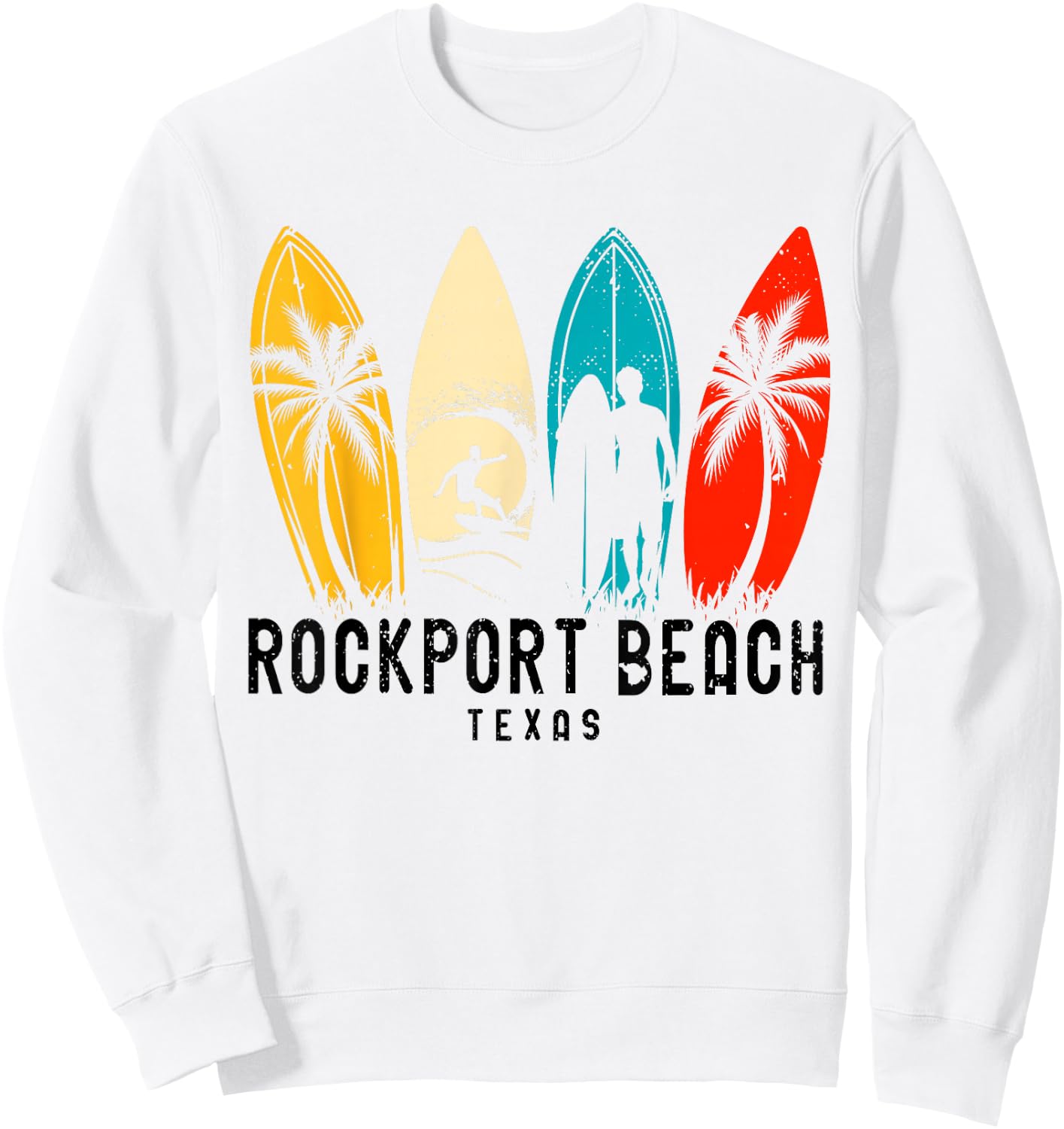 Vintage Rockport Beach Texas Surfboarder Sweatshirt - Sweatshirt | White