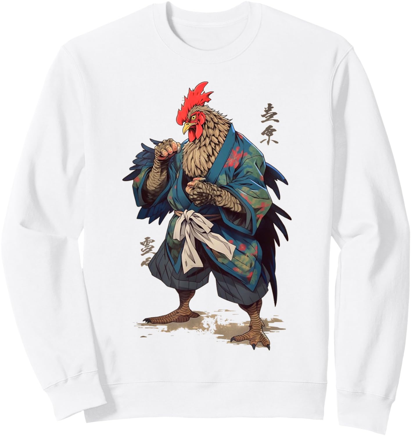Japanese Traditional Ink Rooster Samurai Art Chicken Warrior Sweatshirt - Sweatshirt | White