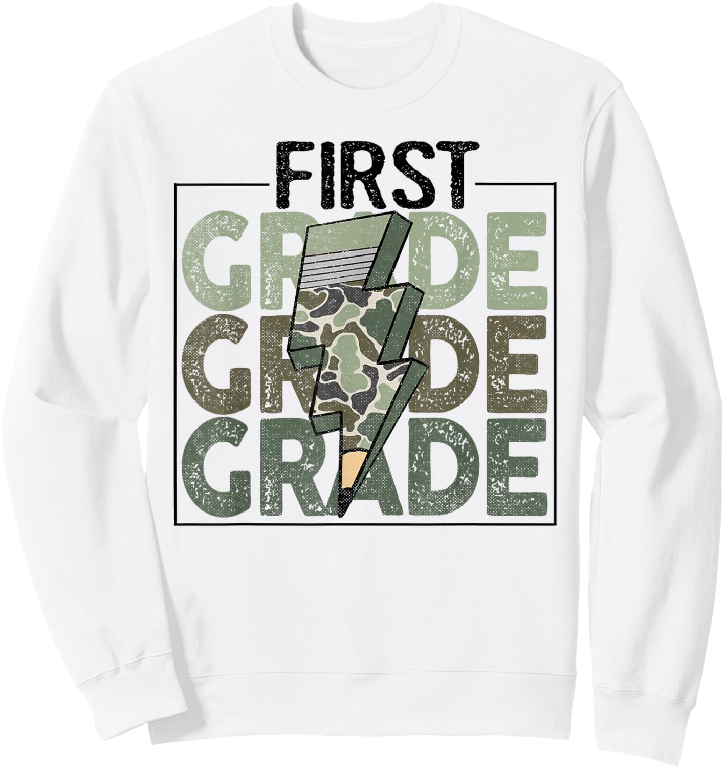 First Grade Boys Camouflage Camo Military 1st Day of School Sweatshirt - Sweatshirt | White