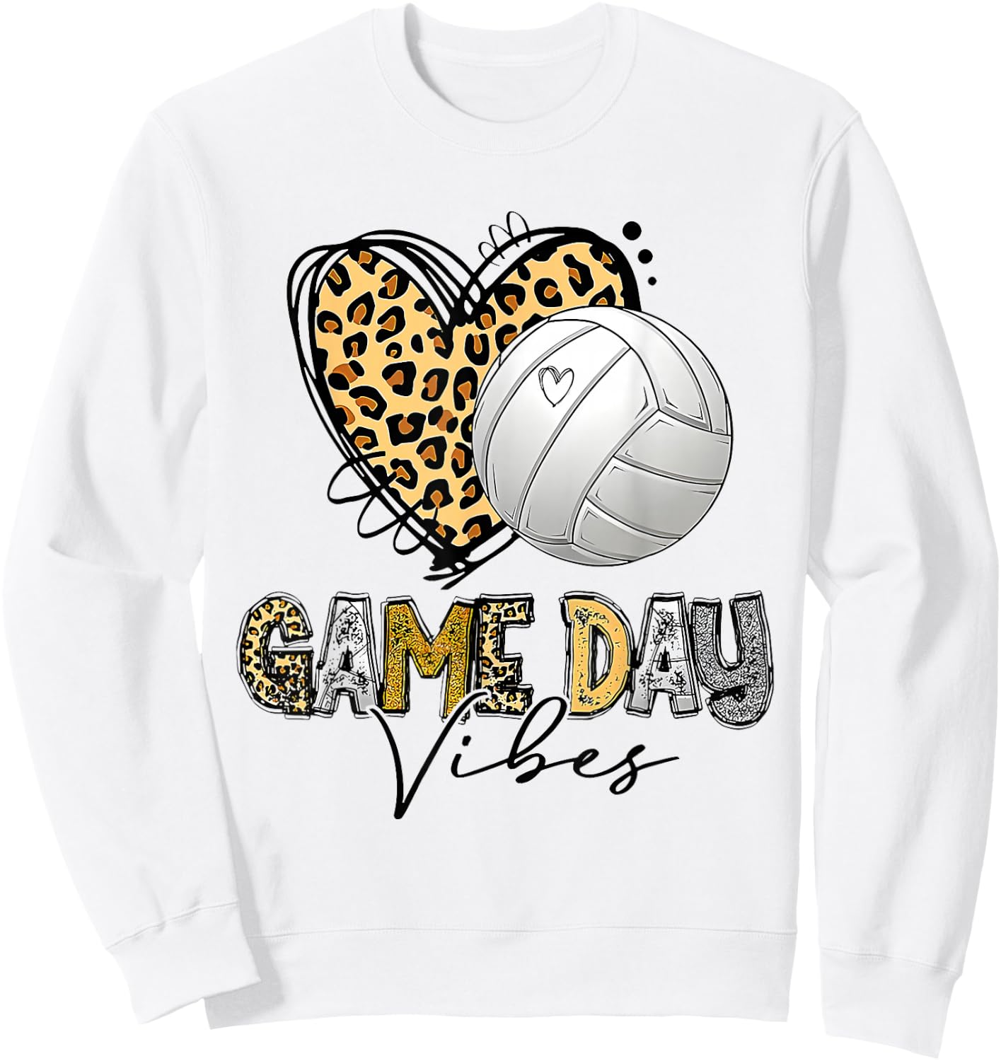 Volleyball Game Day Vibes Sport Heart Leopard Print Women Sweatshirt - Sweatshirt | White