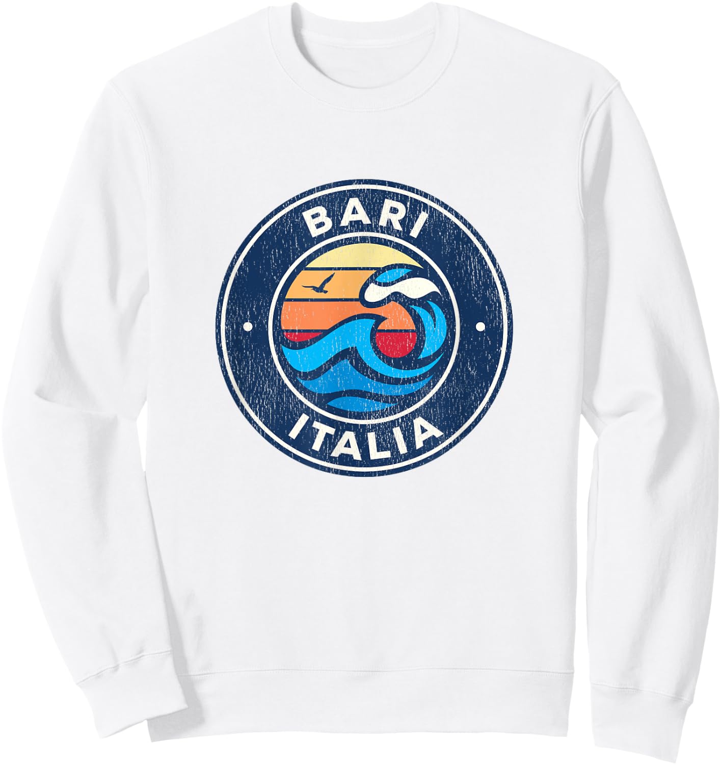 Bari Italy Vintage Nautical Waves Design Sweatshirt - Sweatshirt | White