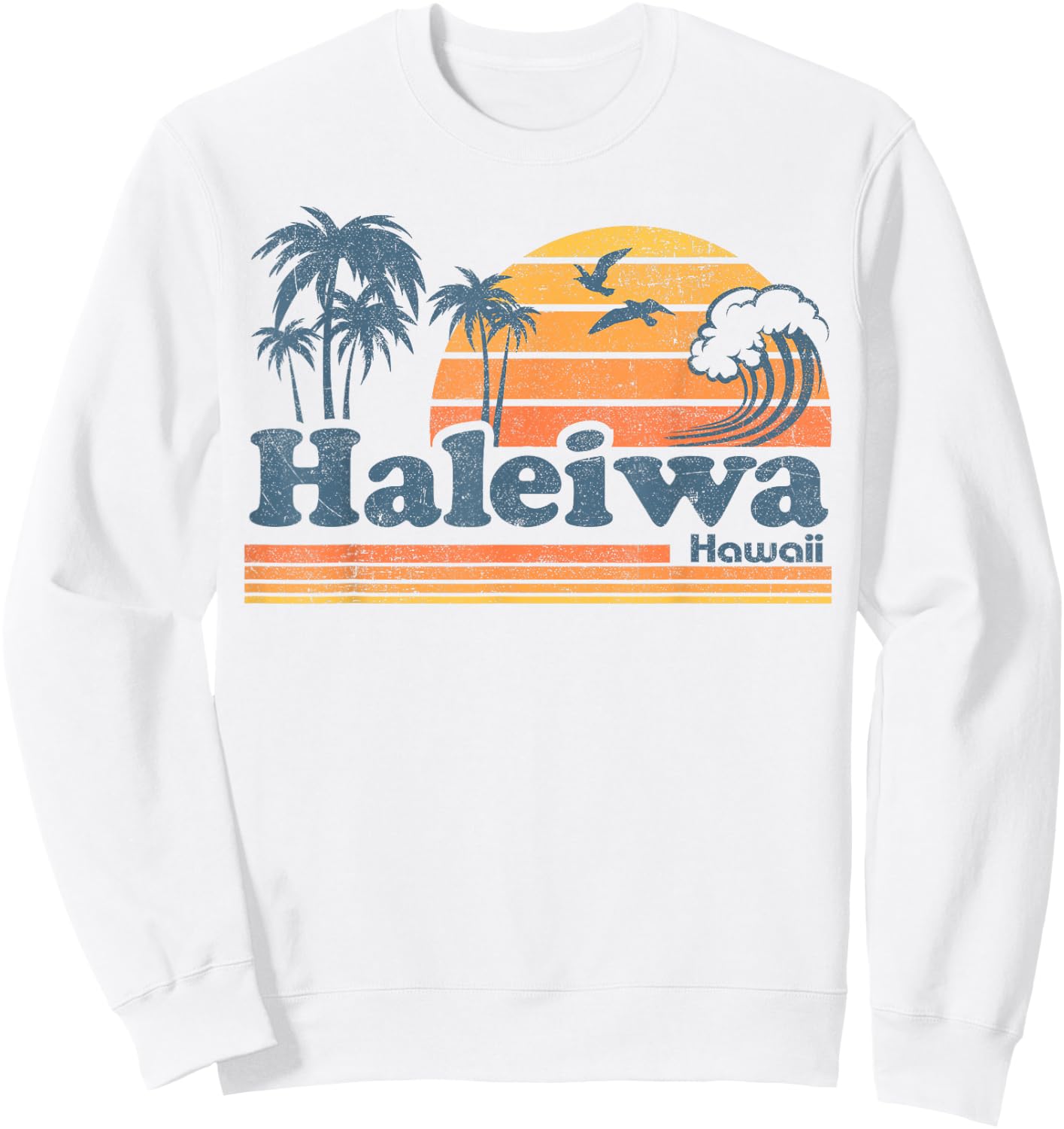 Haleiwa Oahu Hawaii Vintage Beach Surfing 70s Retro Hawaiian Sweatshirt - Sweatshirt | White
