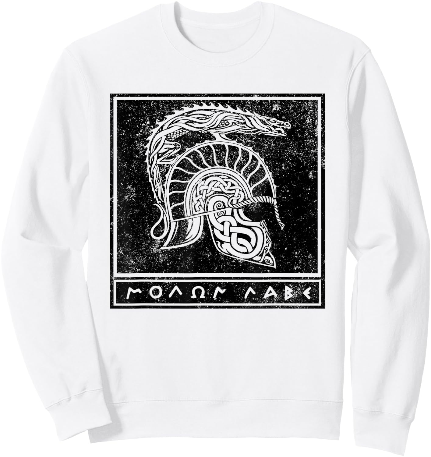 Distressed Molon Labe Celtic Tribal Spartan Warrior Helmet Sweatshirt - Sweatshirt | White