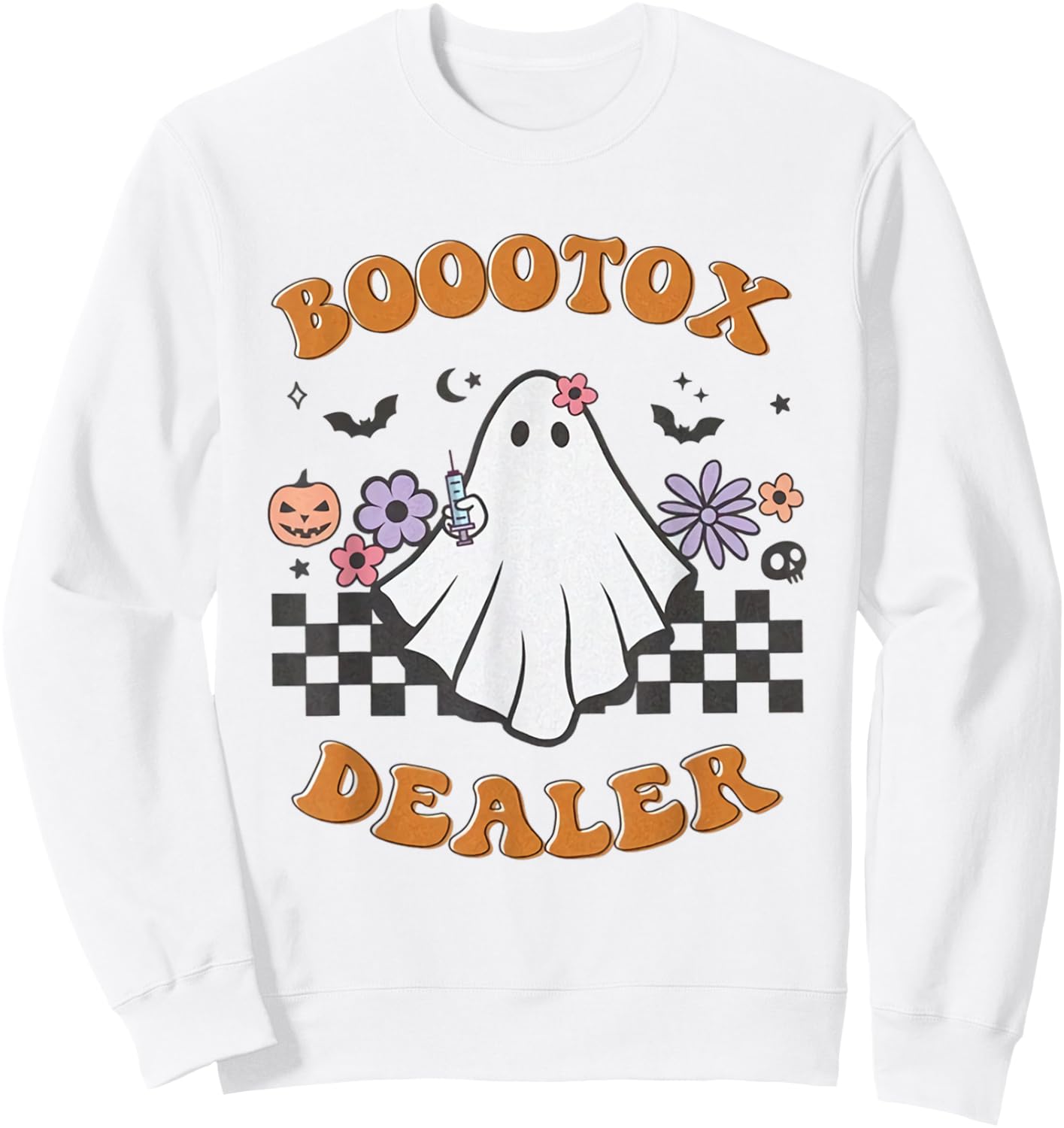 Nurse Injector Halloween Retro Botox Dealer Ghost Pumpkin Sweatshirt - Sweatshirt | White