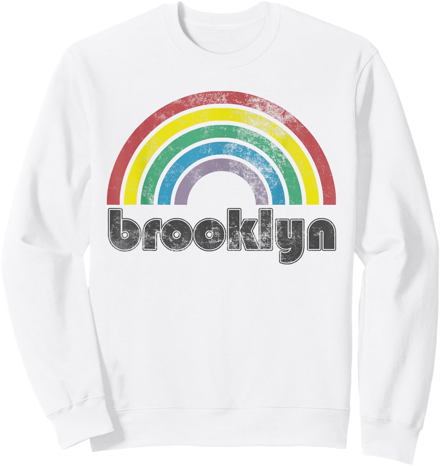 Brooklyn New York Rainbow 70's 80's Style Retro Gift Sweatshirt - Sweatshirt | White