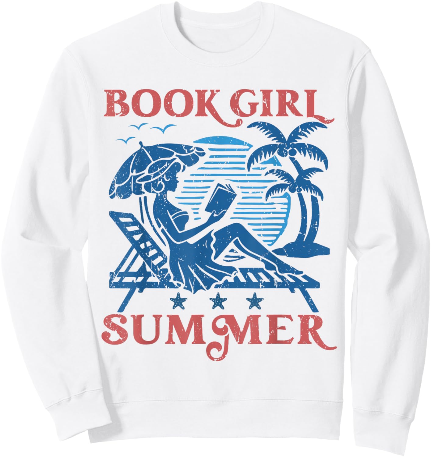 Women Vintage Book Girl Summer Bookish Vacation Funny Reader Sweatshirt - Sweatshirt | White