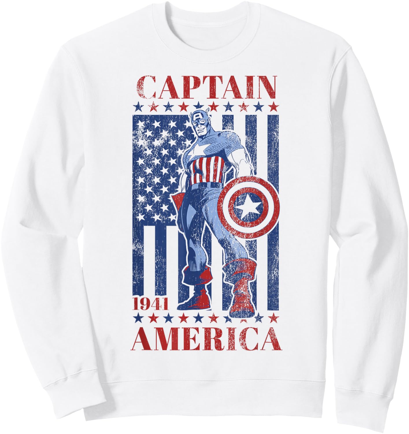 Marvel Captain America 1944 American Flag Faded Portrait Sweatshirt - Sweatshirt | White
