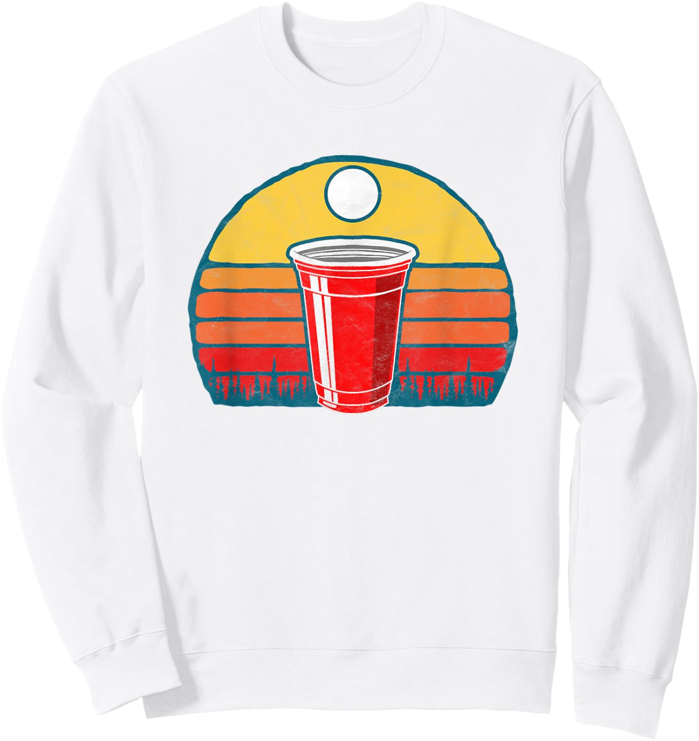 Vintage Red Plastic Cup & Beer Pong Ball Funny Minimalist Sweatshirt - Sweatshirt | White